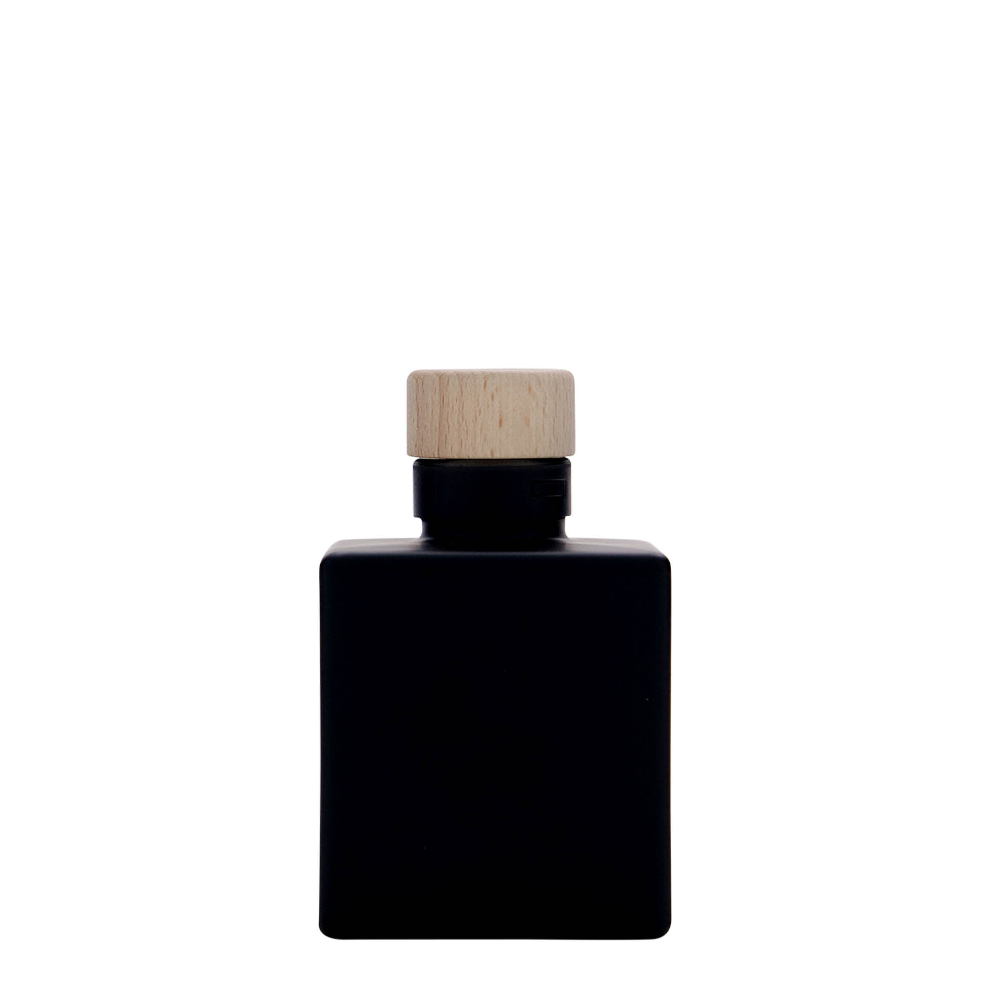 Botella de vidrio de 100 ml «Cube», cuadrada, negra, boca: corcho