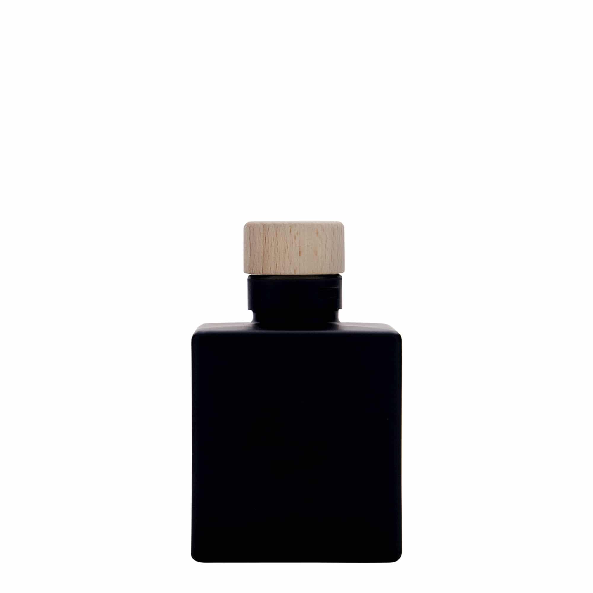 Botella de vidrio de 100 ml «Cube», cuadrada, negra, boca: corcho