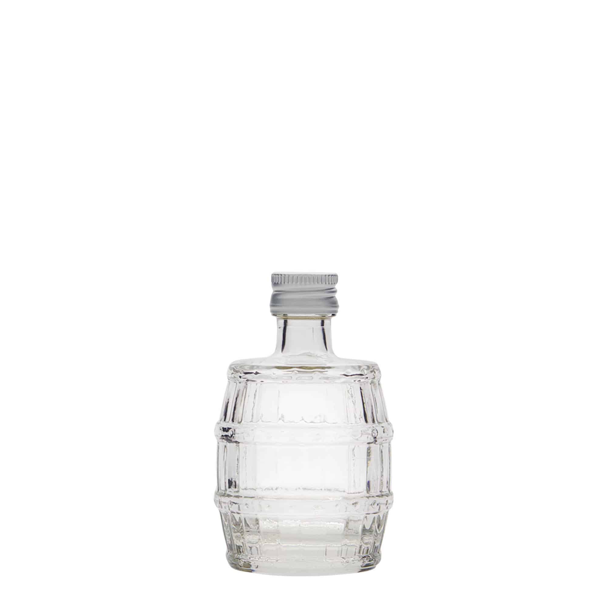 Botella de vidrio de 50 ml 'Barril', boca: PP 18 Botella de vidrio de 50 ml 'Barril', boca: PP 18
