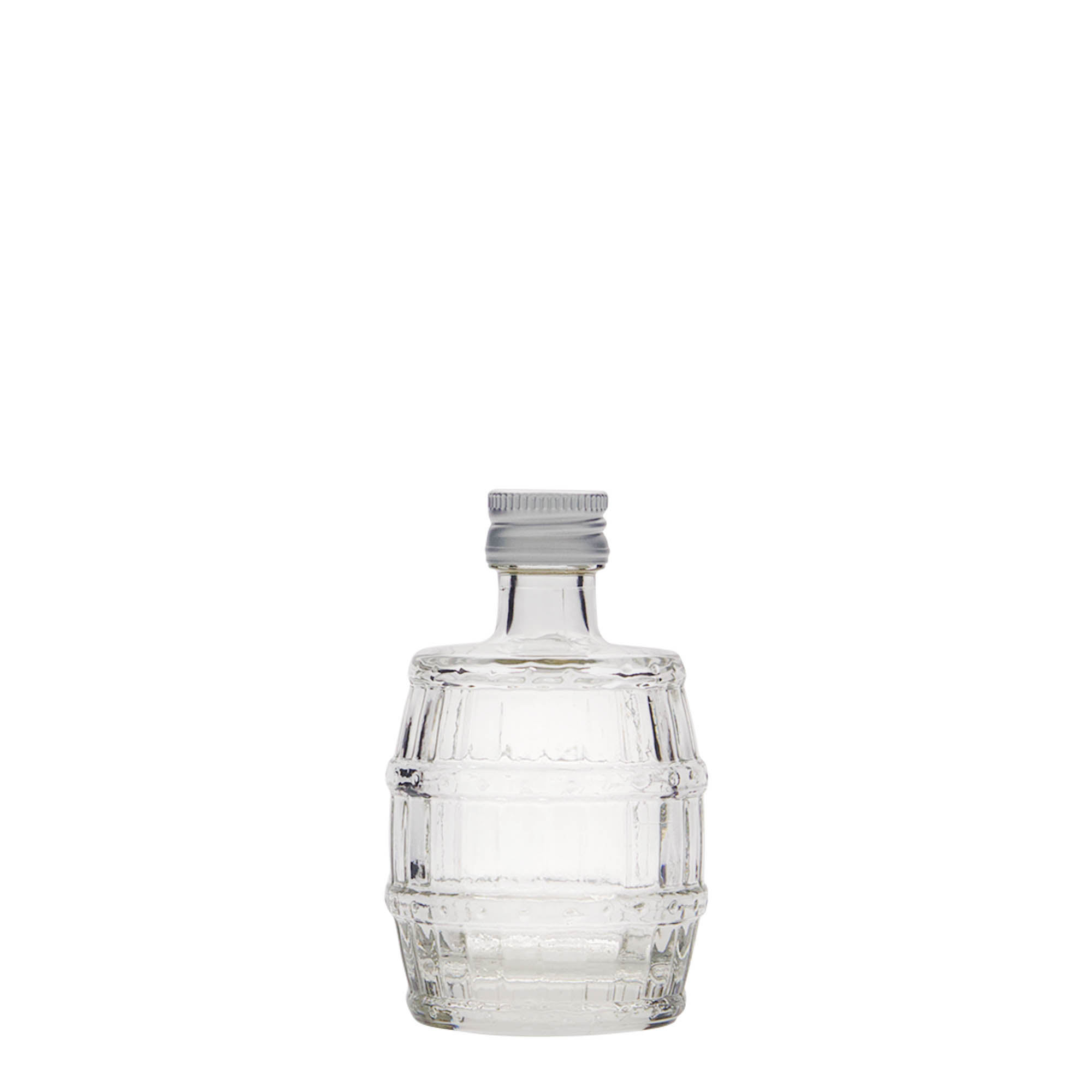 Botella de vidrio de 50 ml 'Barril', boca: PP 18 Botella de vidrio de 50 ml 'Barril', boca: PP 18