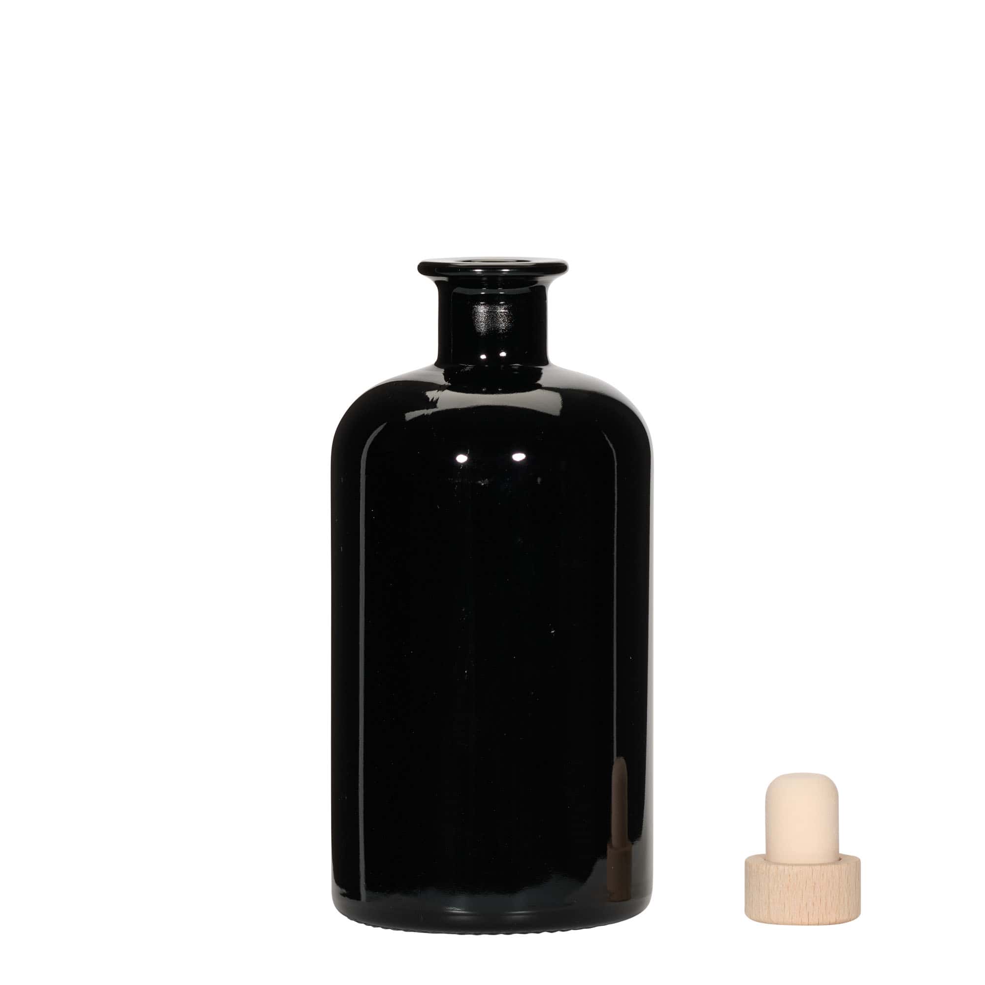 Botella de vidrio de farmacia de 500 ml, negro, boca: corcho