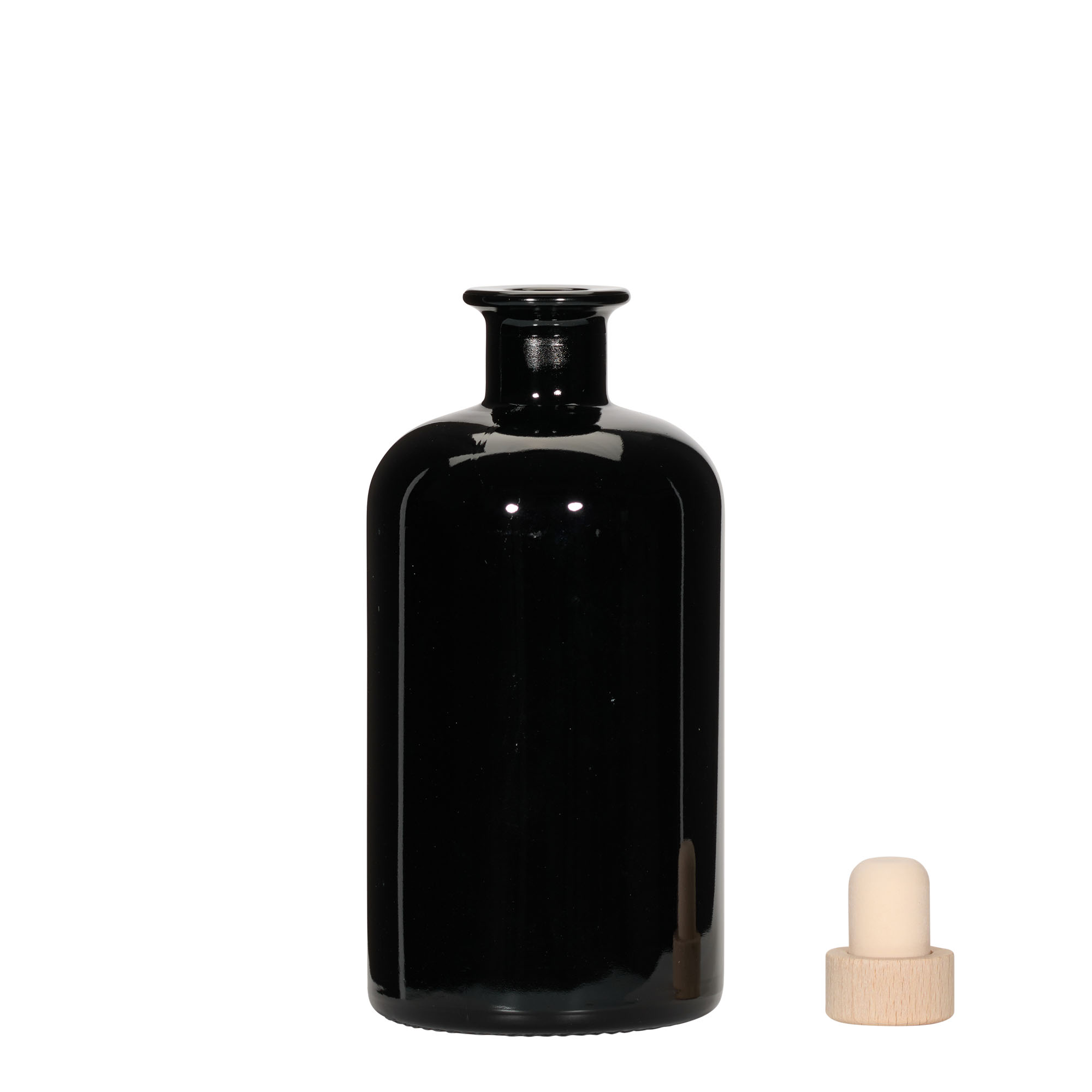 Botella de vidrio de 500 ml para farmacéutico, negra, boca: corcho