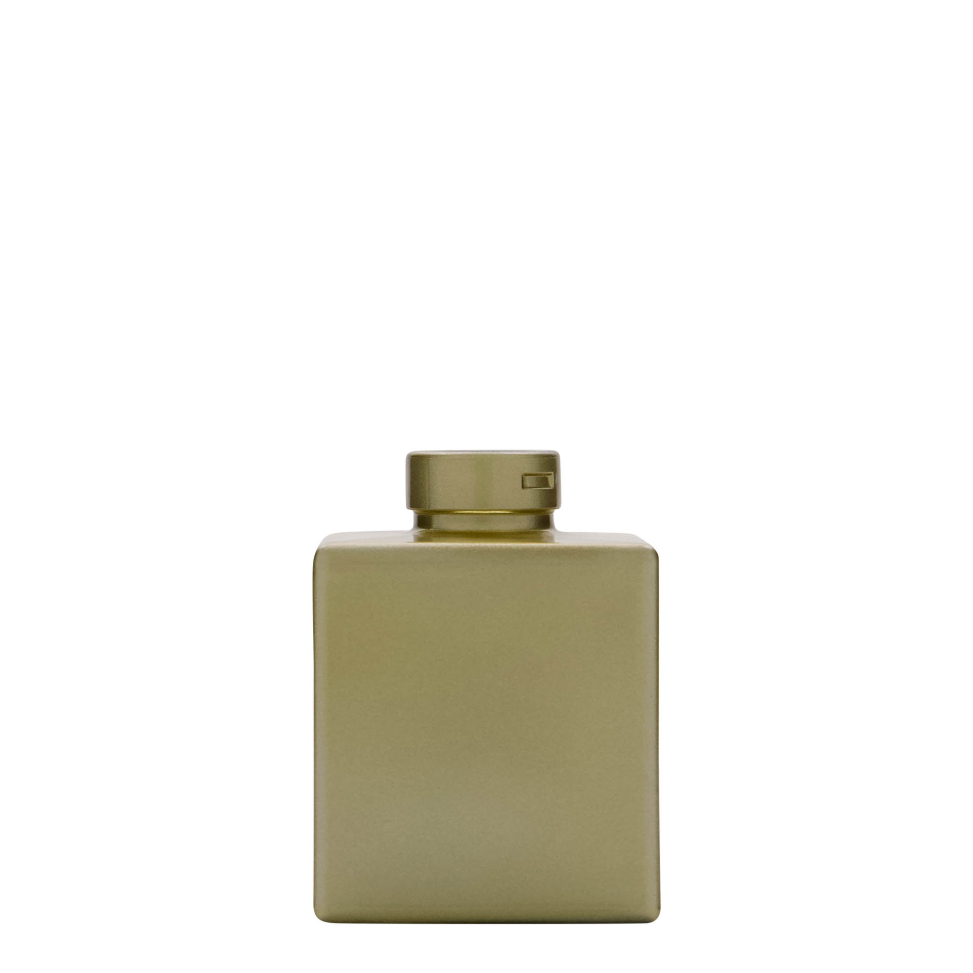 Botella de cristal de 100 ml «Cube», cuadrada, dorada, boca: corcho