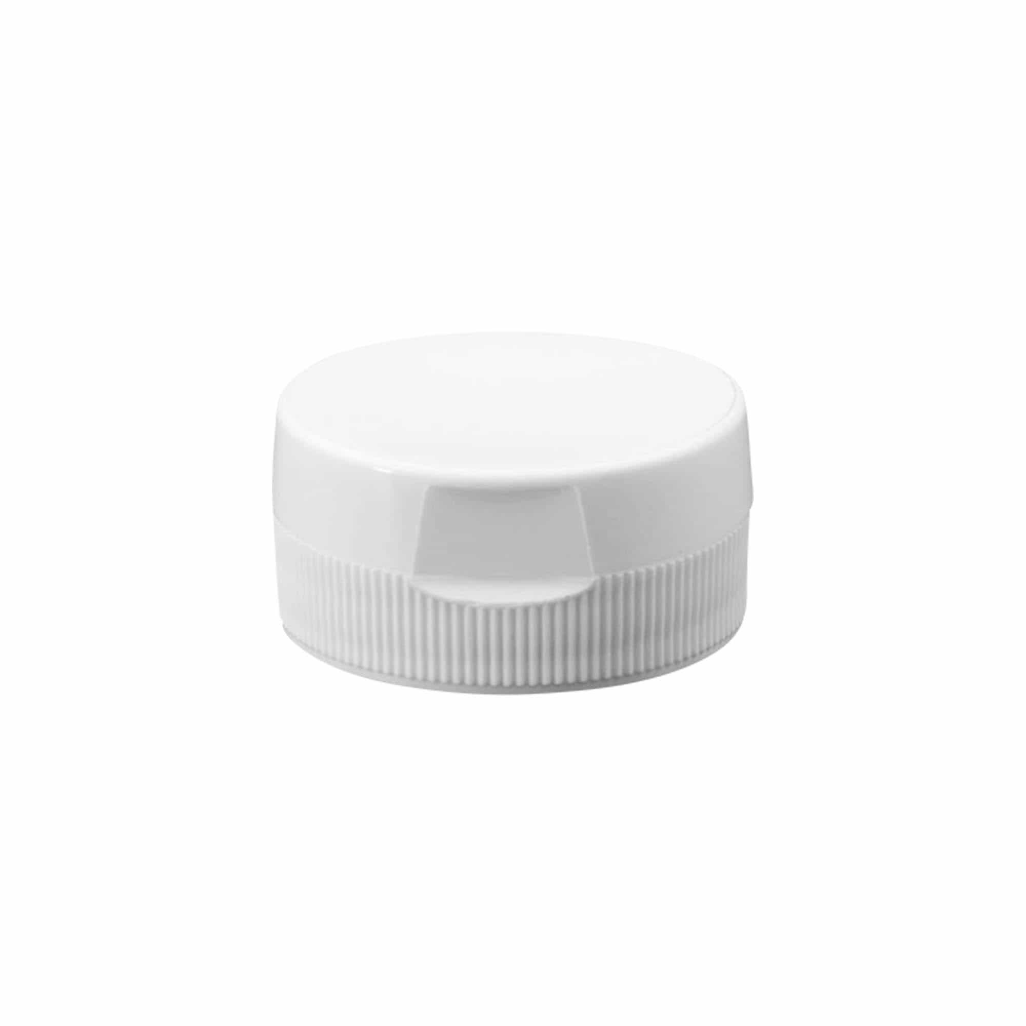 Tapón de rosca con bisagra, plástico de PP, blanco, para boca: GPI 38/400 Tapón de rosca con bisagra, plástico de PP, blanco, para boca: GPI 38/400