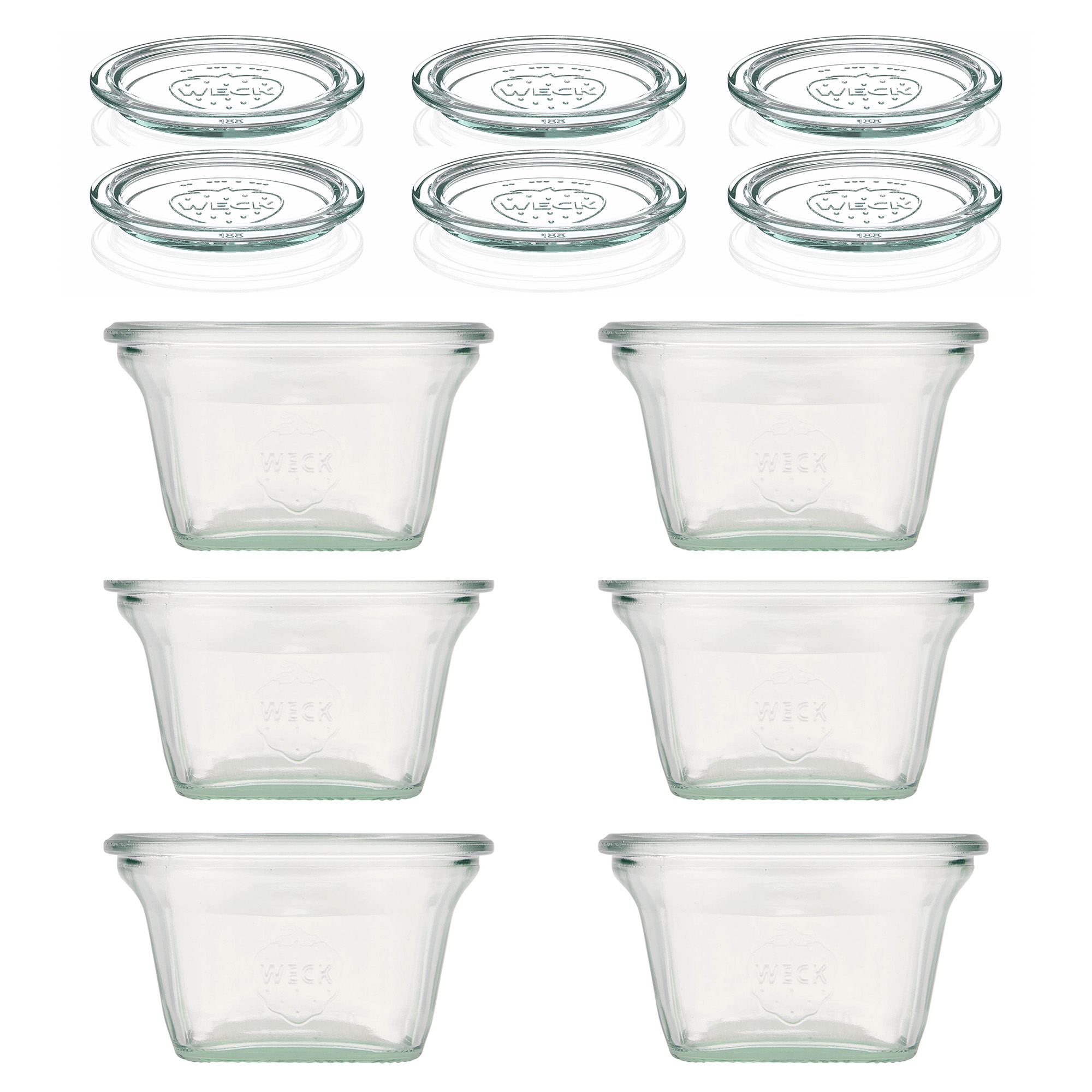 6x 290 ml tarro tipo Quadro WECK con tapa de vidrio RR 100