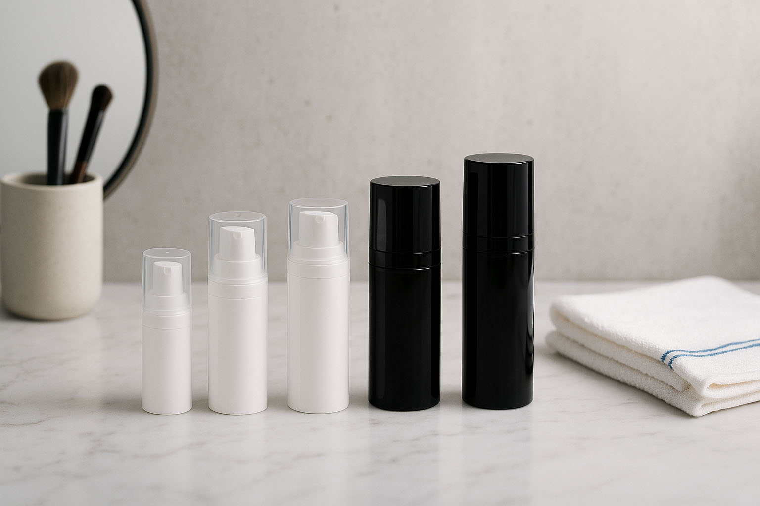 Cabezal Airless Micro borde plateado + blanco, tapa de enchufe brillante Cabezal Airless Micro borde plateado + blanco, tapa de enchufe brillante