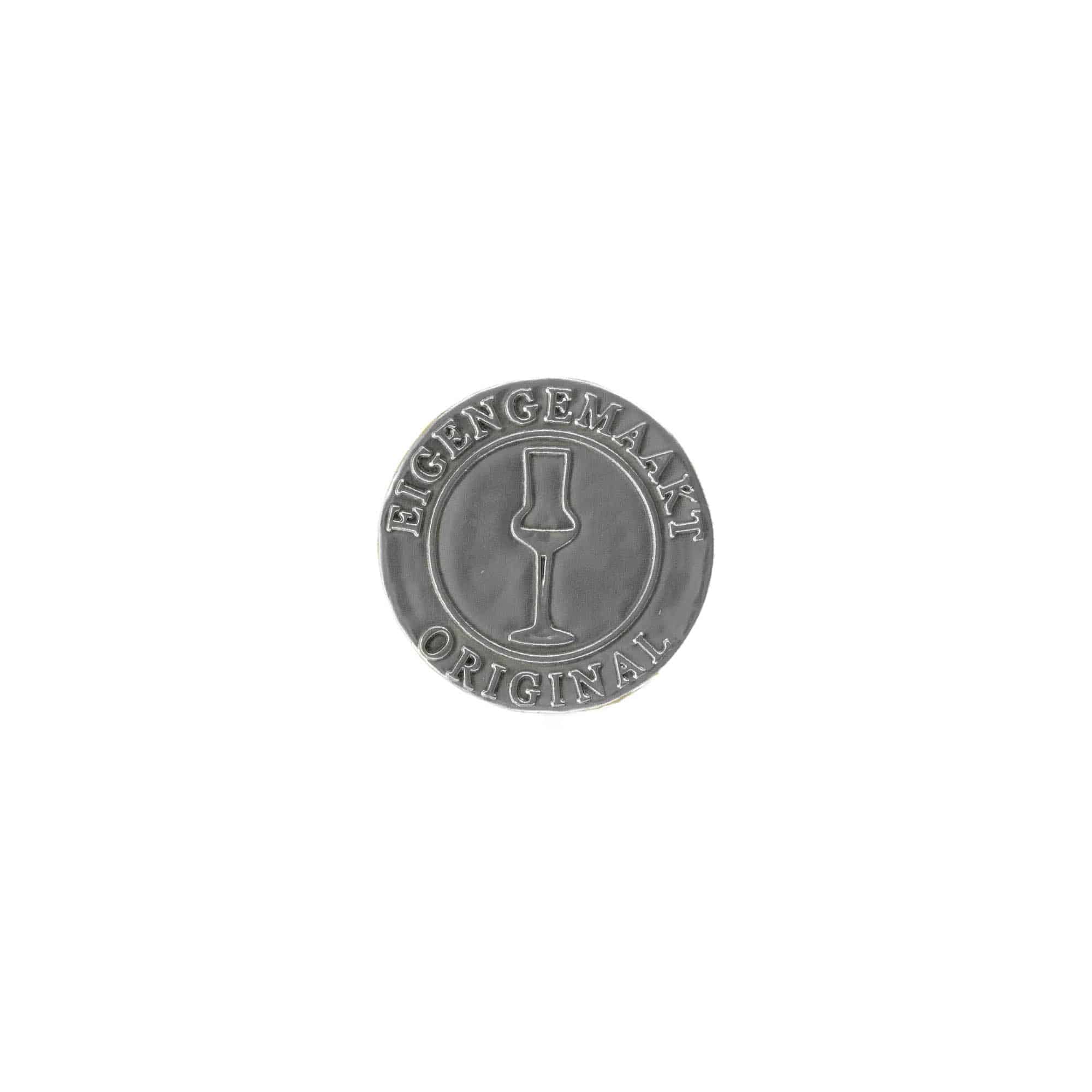 Etiqueta de estaño 'Eigengemaakt', redonda, metal, plateado Etiqueta de estaño 'Eigengemaakt', redonda, metal, plateado
