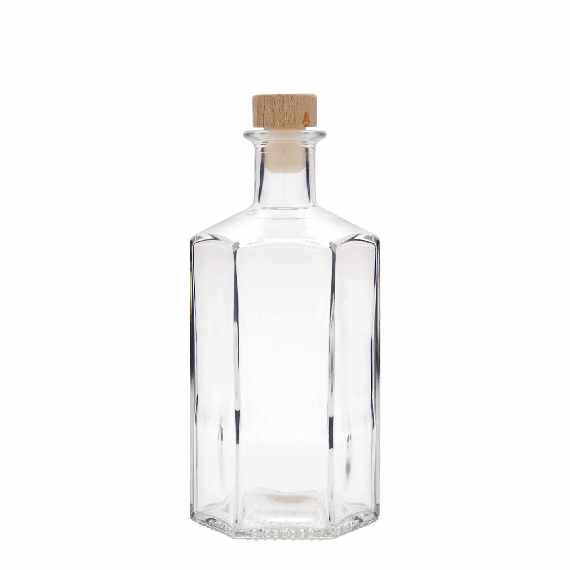 Botella de vidrio de farmacia 'Jimmy' de 500 ml, hexagonal, boca: corcho