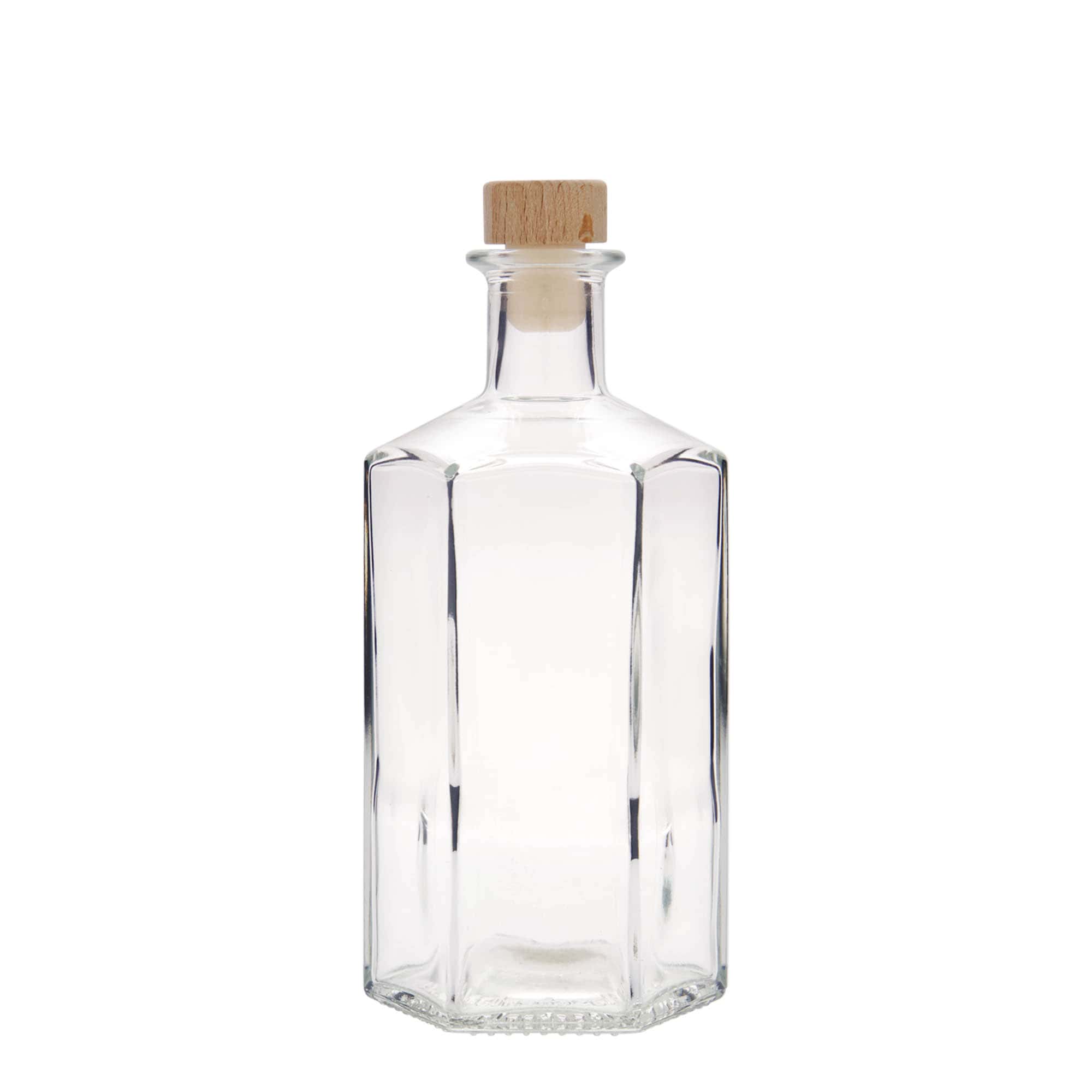 Botella de vidrio de 500 ml, boticario «Jimmy», hexagonal, boca: corcho