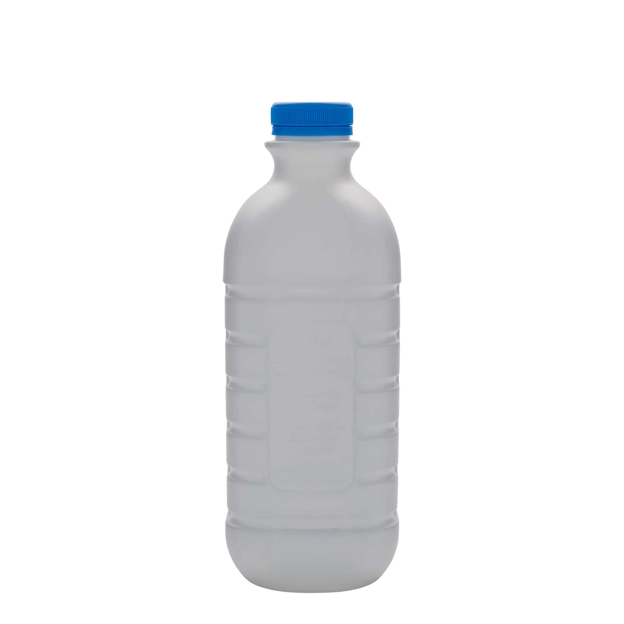 Botella de leche de 1000 ml, rectangular, plástico de HDPE, blanco, boca: PEHD40