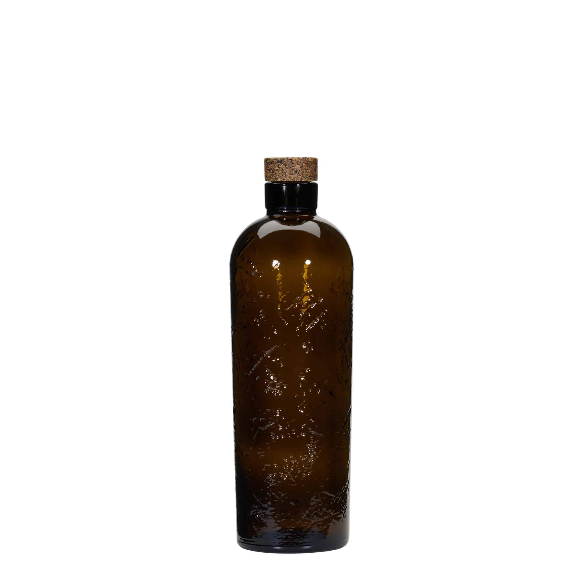 Botella de vidrio artesanal 'Natural' de 700 ml, marrón, boca: corcho
