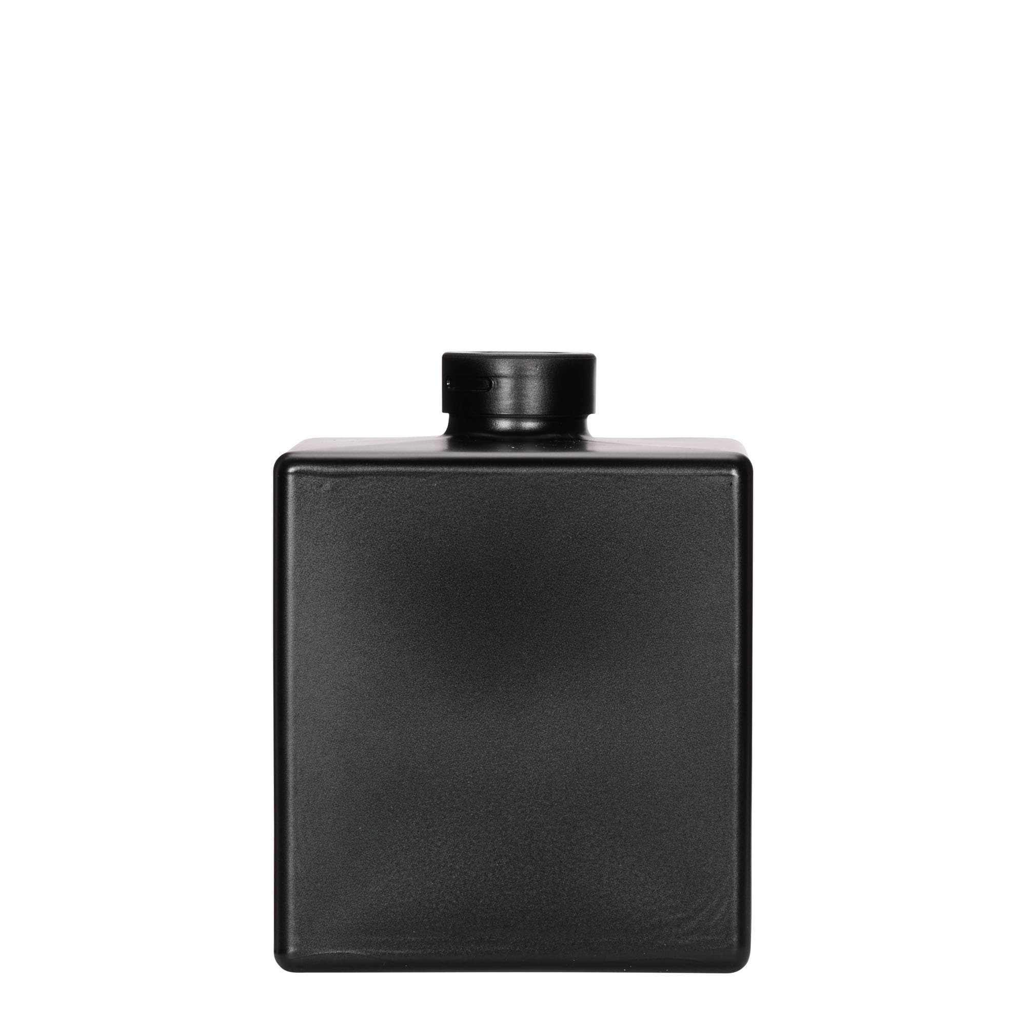 Botella de vidrio de 500 ml 'Cube', cuadrada, negra, boca: corcho