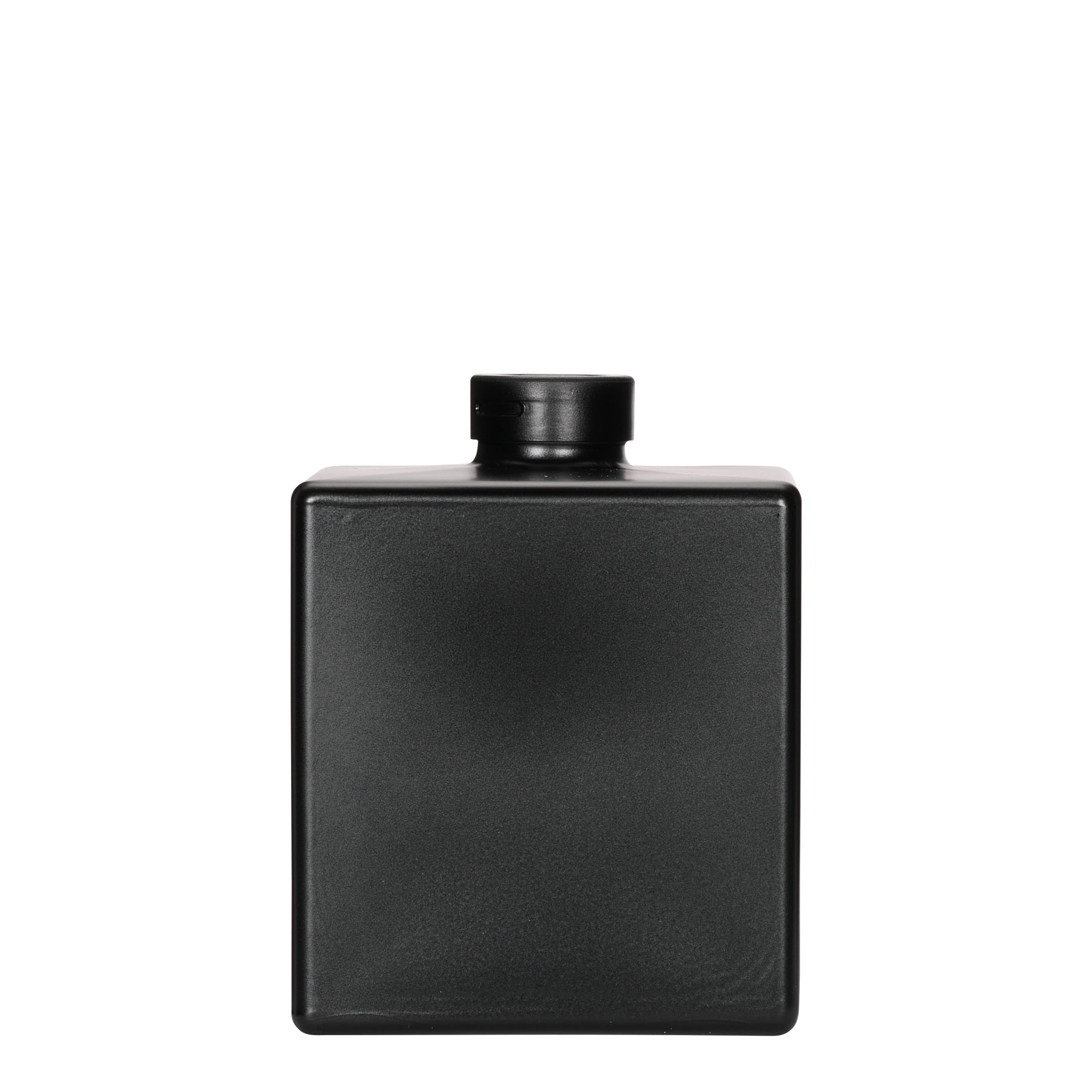 Botella de vidrio de 500 ml 'Cube', cuadrada, negra, boca: corcho