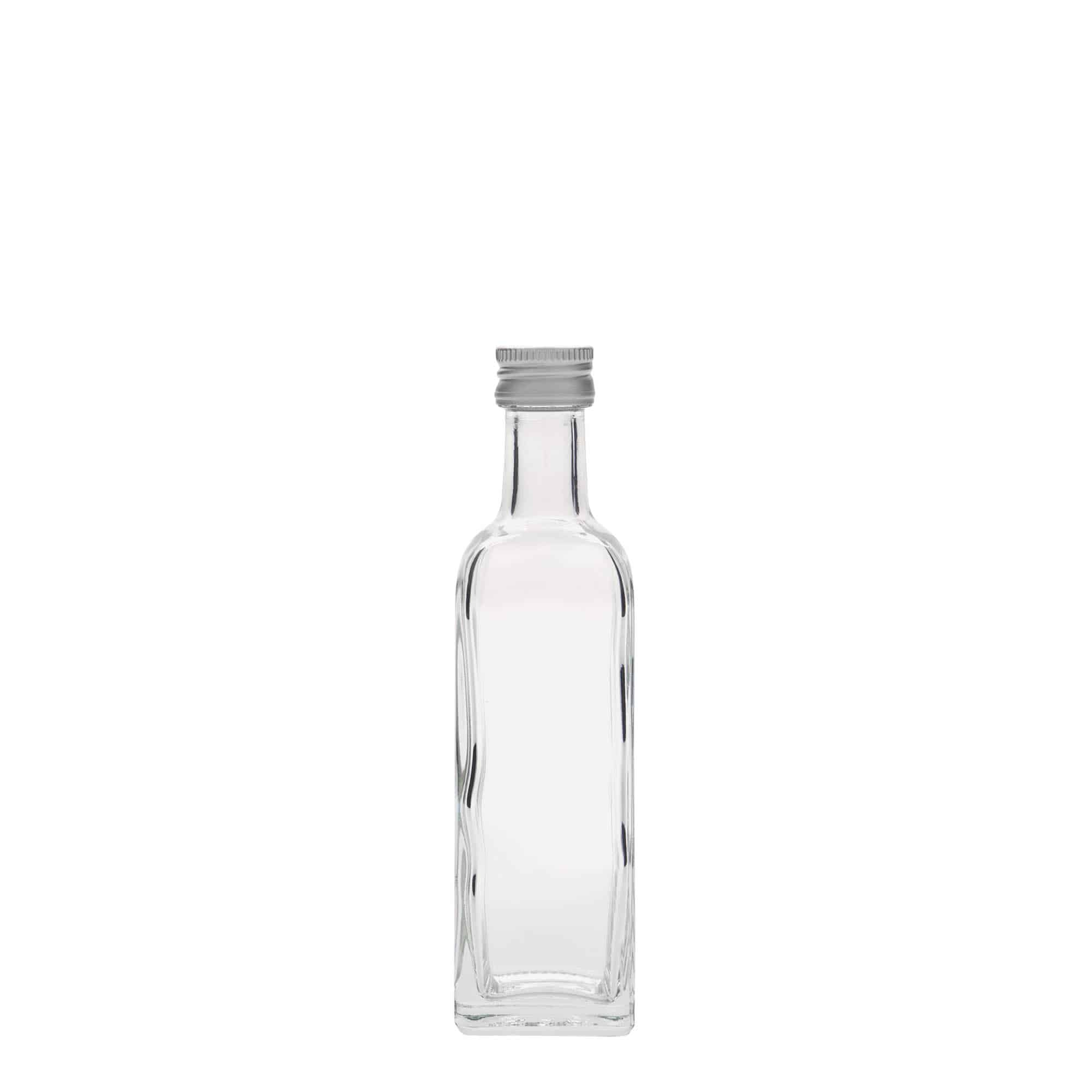 Botella de vidrio de 60 ml «Marasca», cuadrada, boca: PP 18