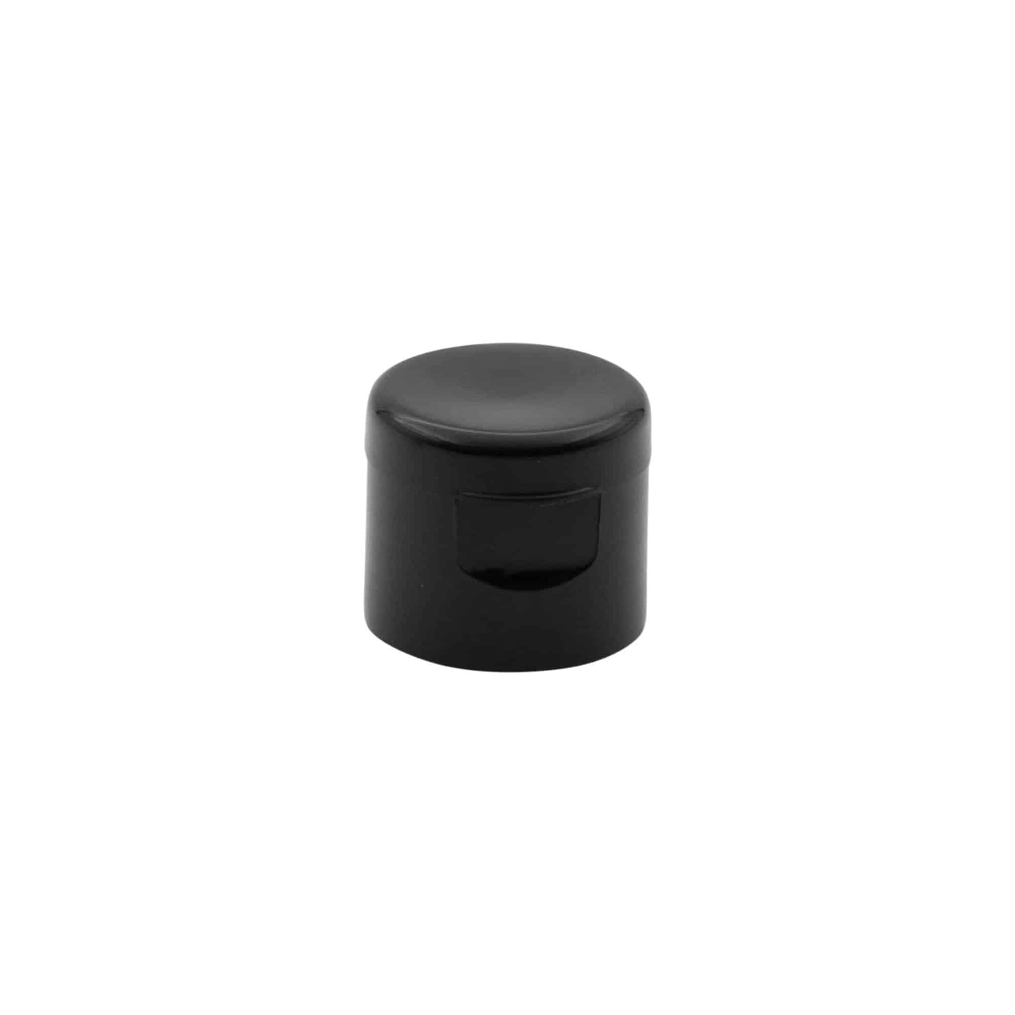 Tapón de rosca con bisagra, plástico de PP, negro, para boca: 20/410