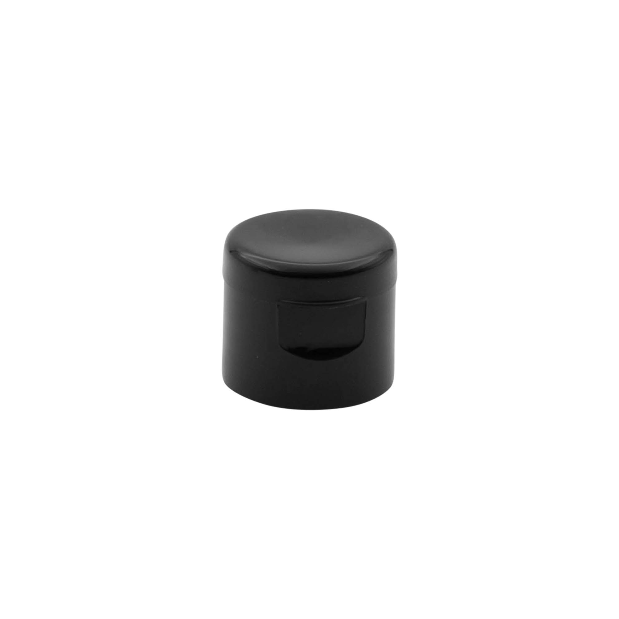 Tapa de rosca con bisagra abatible, plástico PP, negro, para boca: 20/410 Tapa de rosca con bisagra abatible, plástico PP, negro, para boca: 20/410