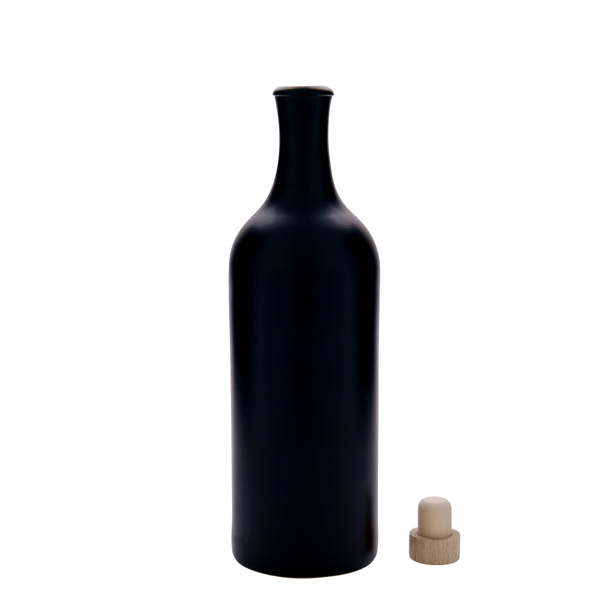 Jarra de barro de cuello largo de 750 ml, gres, negro, boca: corcho Jarra de barro de cuello largo de 750 ml, gres, negro, boca: corcho