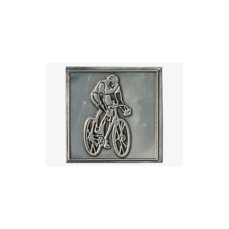 Etiqueta de estaño 'Ciclista', cuadrada, metal, plateado