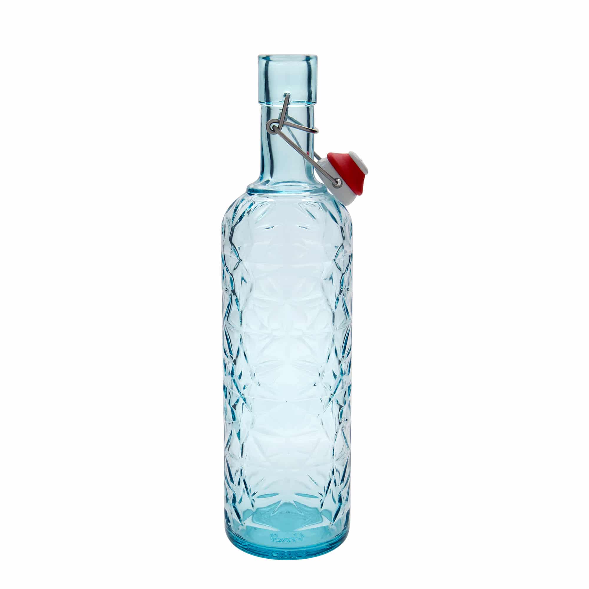 Botella de vidrio de 1.000 ml 'Oriente', azul azur, boca: cierre de palanca