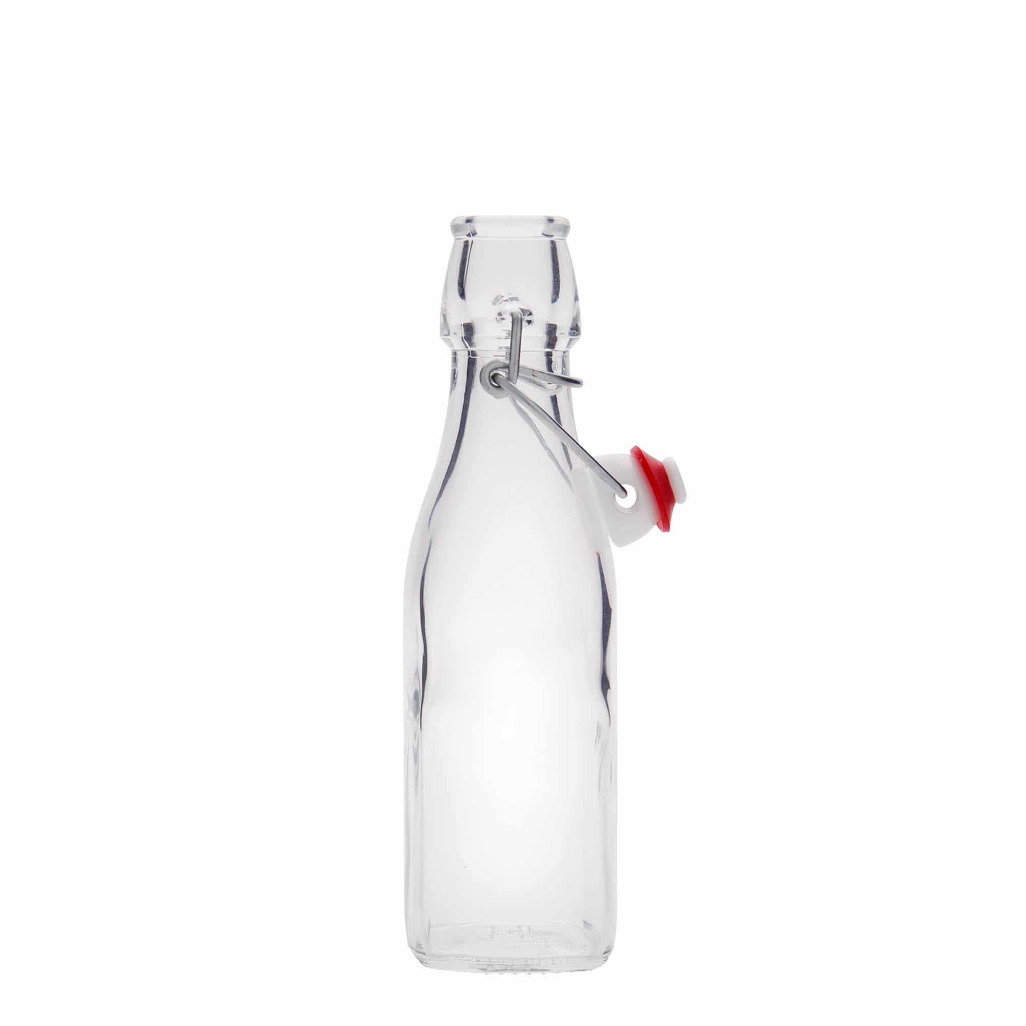 Botella de vidrio 'Swing' de 250 ml, cuadrada, boca: tapón mecánico