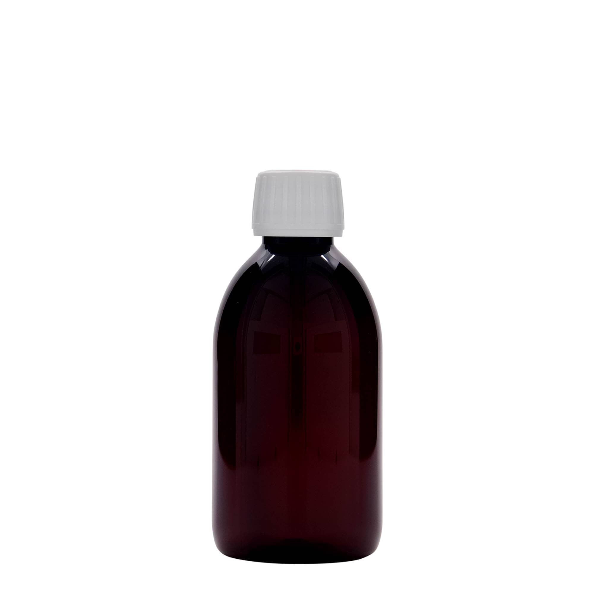 250 ml botella médica de PET, marrón, plástico, boca: PP 28