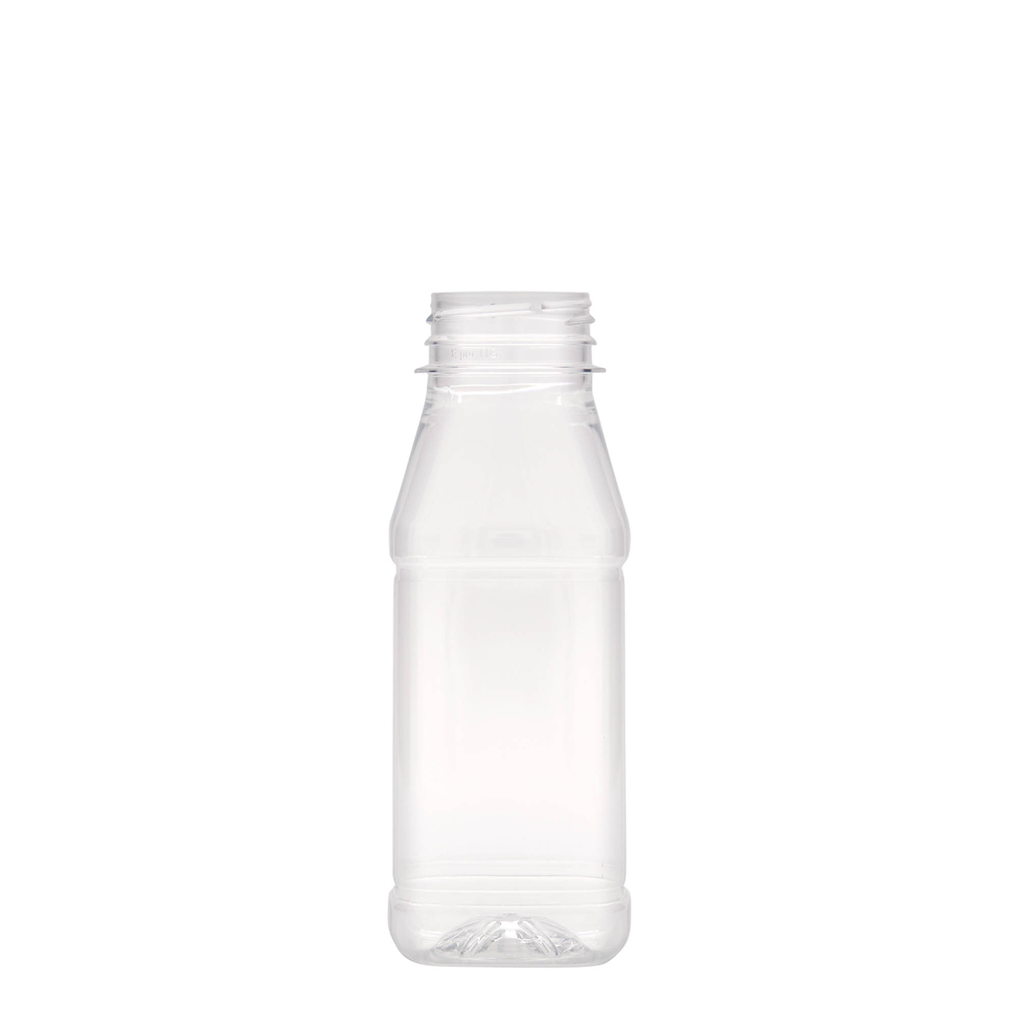 Botella PET de 250 ml «Milk and Juice Carré», cuadrada, plástico, boca: 38 mm