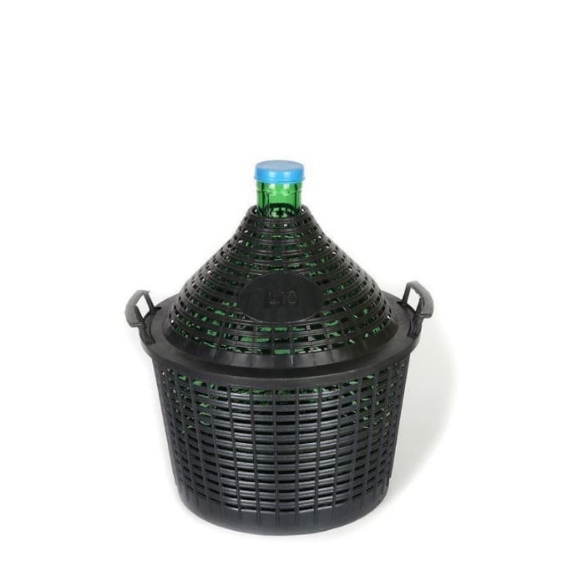 Botella de balón de 10 l, cuello estrecho, vidrio, verde, boca: tapa de solapa