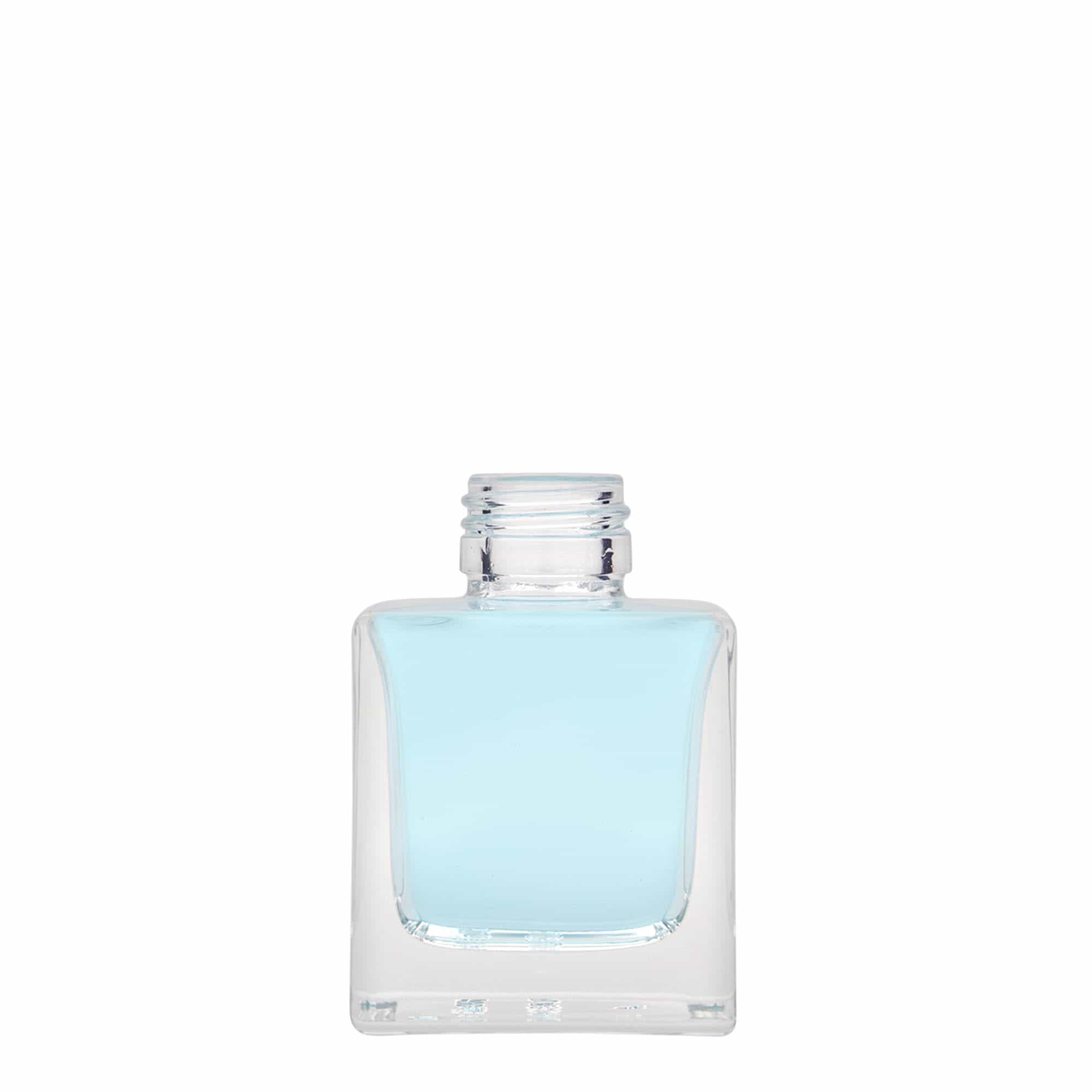 Botella de vidrio de 100 ml «Cube», cuadrada, boca: PP 28