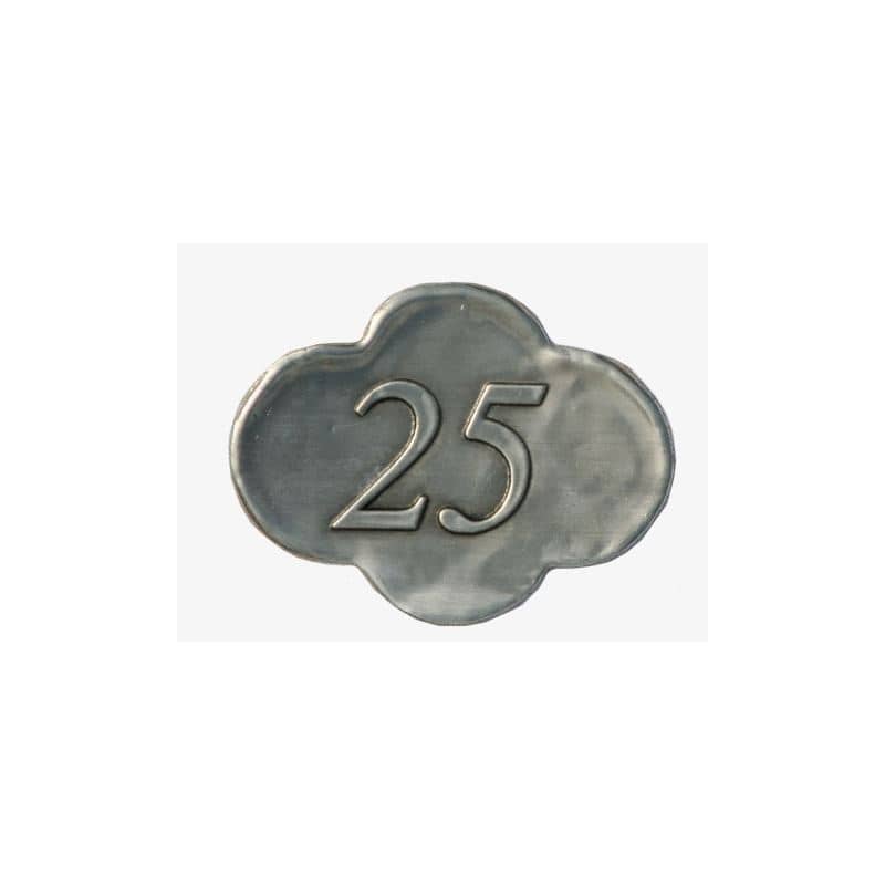 Etiqueta de estaño '25', metal, plateado