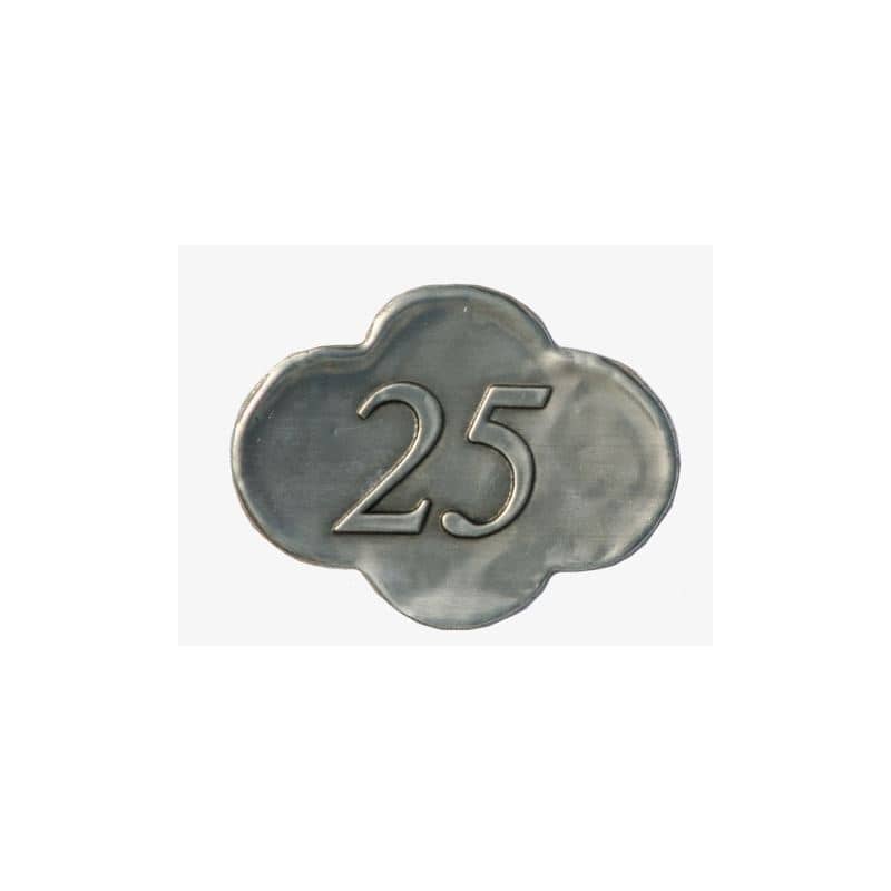 Etiqueta de estaño '25', metal, plateado Etiqueta de estaño '25', metal, plateado