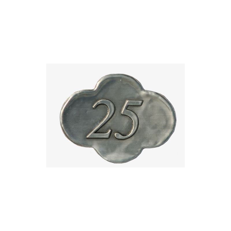 Etiqueta de estaño '25', metal, plateado