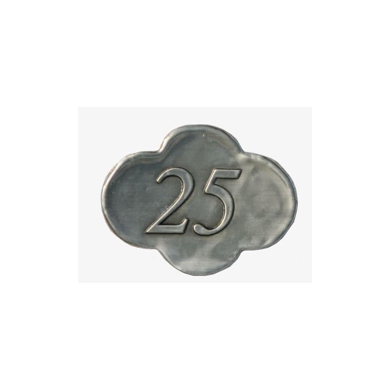 Etiqueta de estaño '25', metal, plateado Etiqueta de estaño '25', metal, plateado