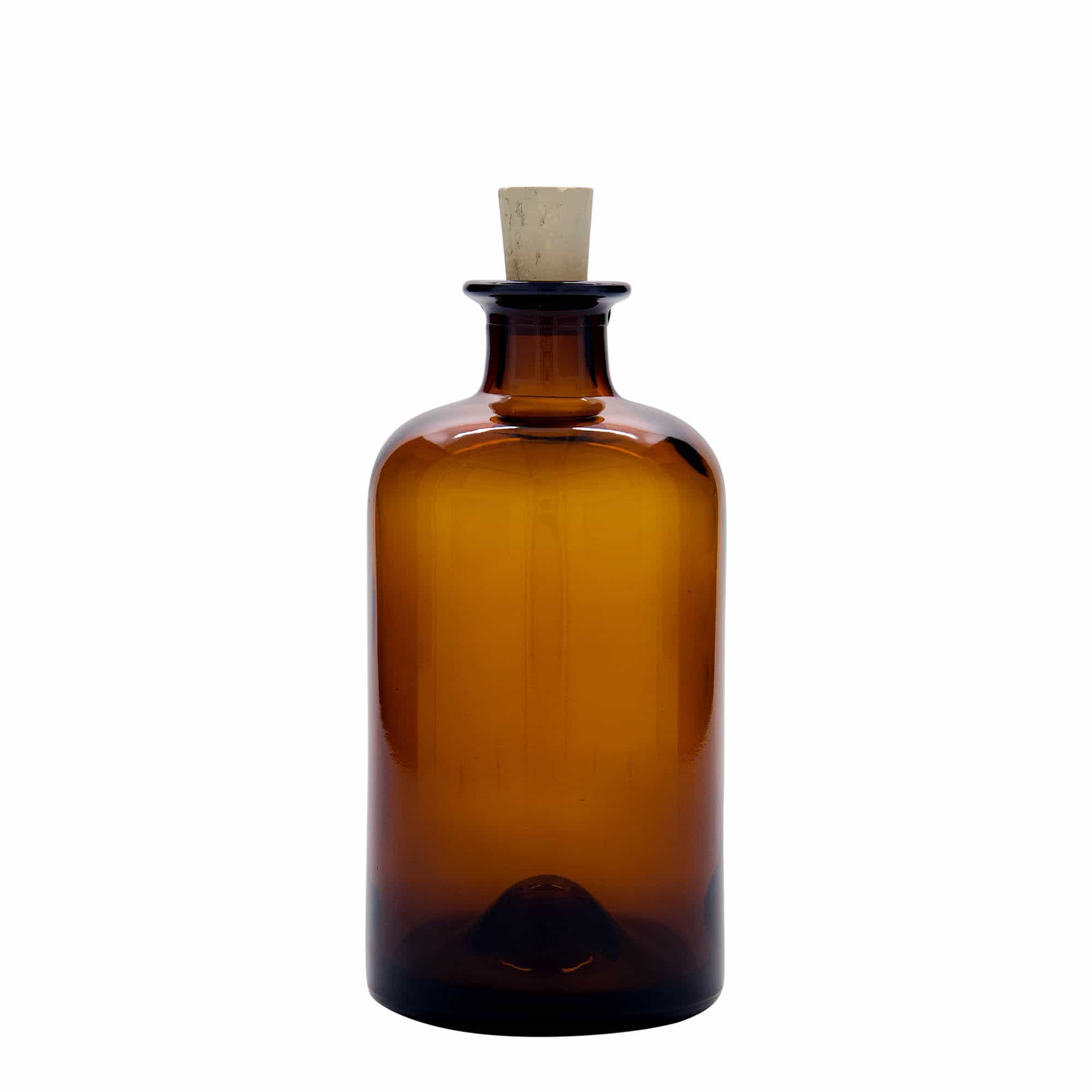 Botella de vidrio de farmacia de 500 ml, marrón, boca: corcho