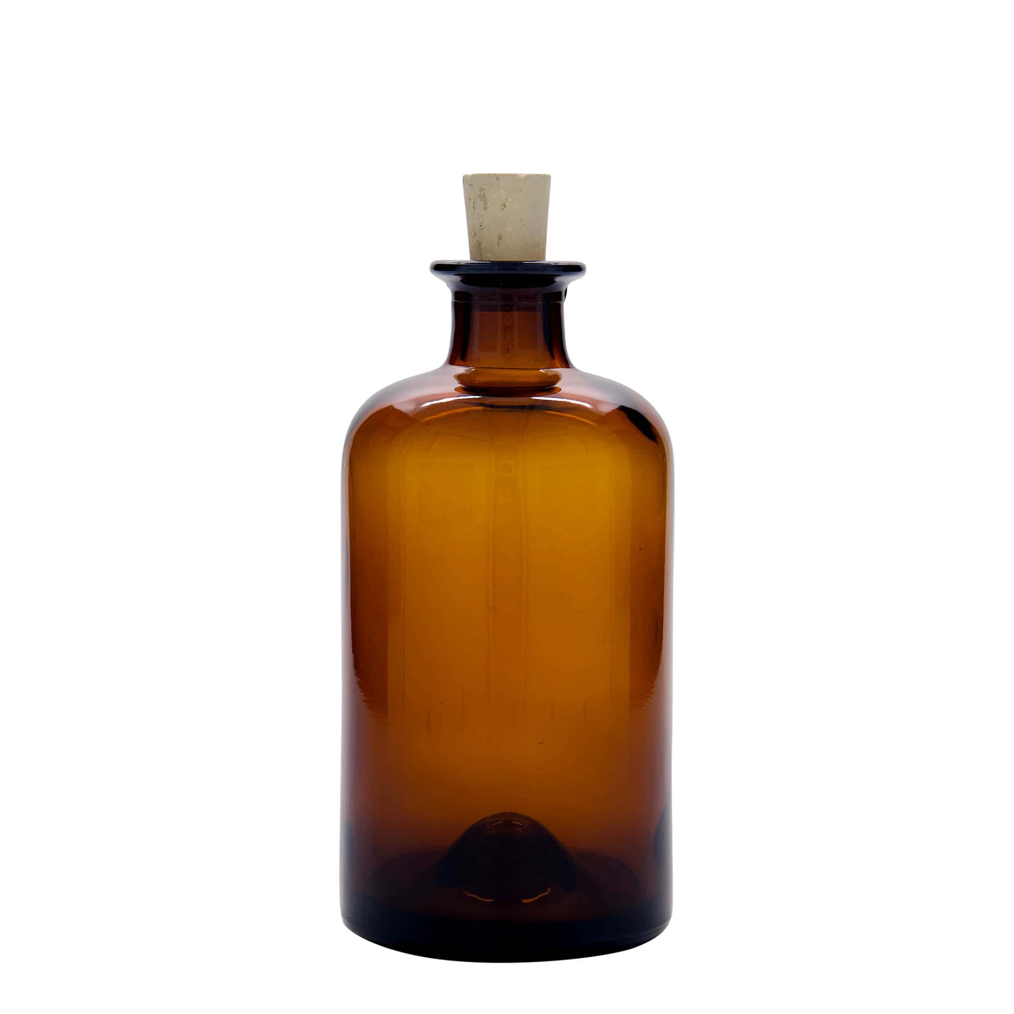 Botella de vidrio de 500 ml para farmacéutico, marrón, boca: corcho
