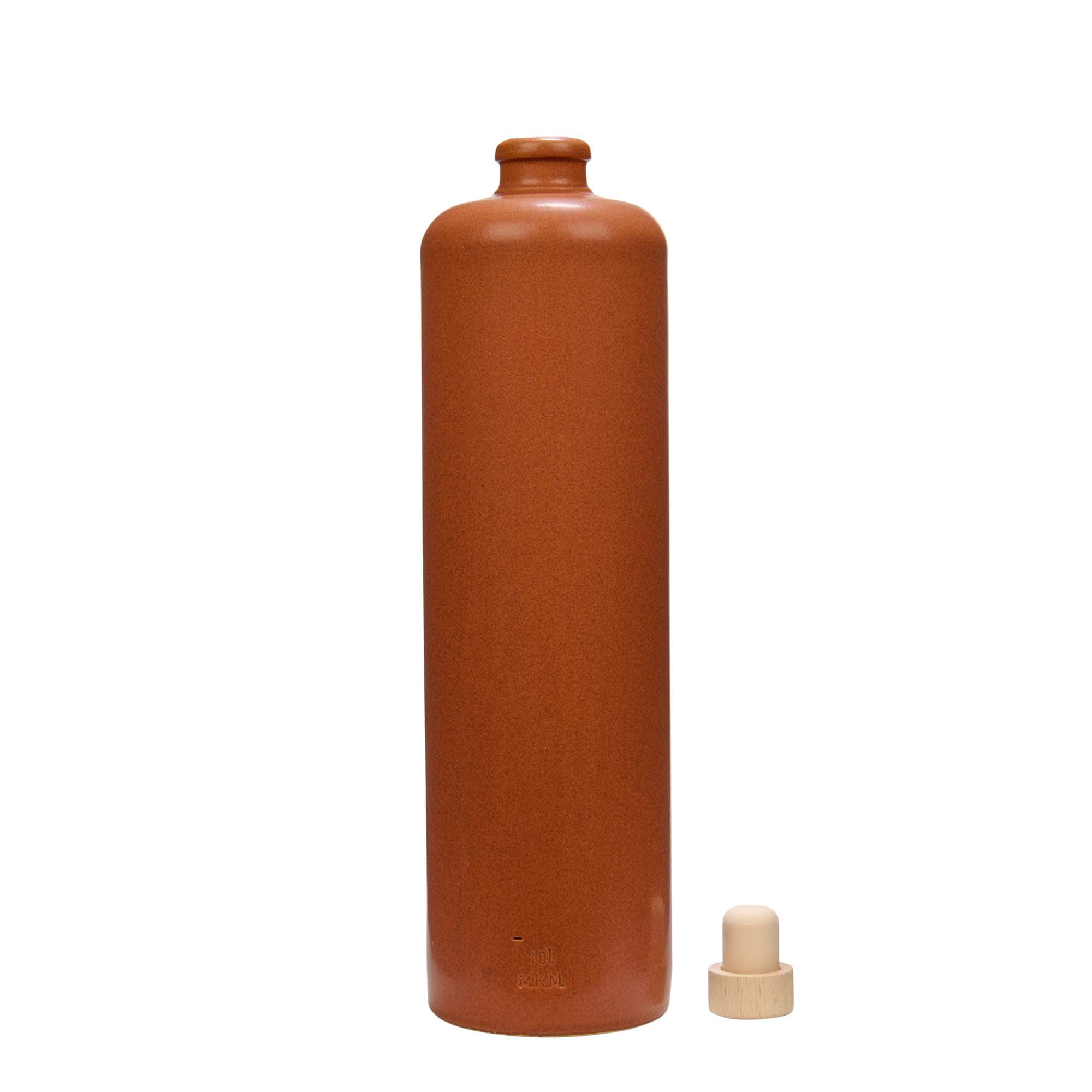 1.000 ml jarra de gres, color rojo-marrón, boca: corcho
