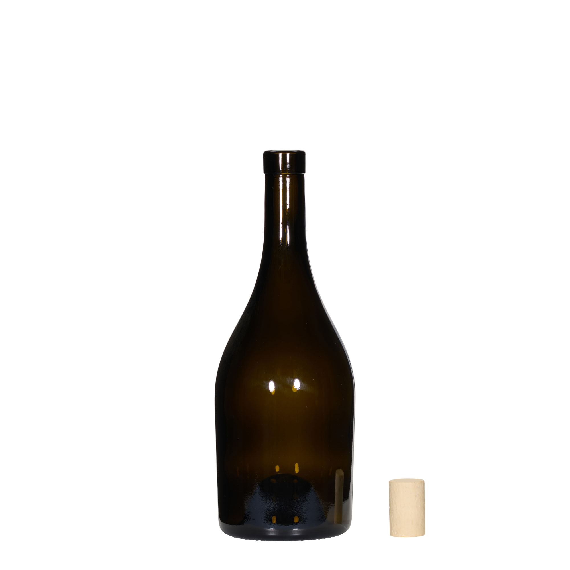 Botella de vino de 750 ml 'Exclusive', verde antiguo, boca: corcho