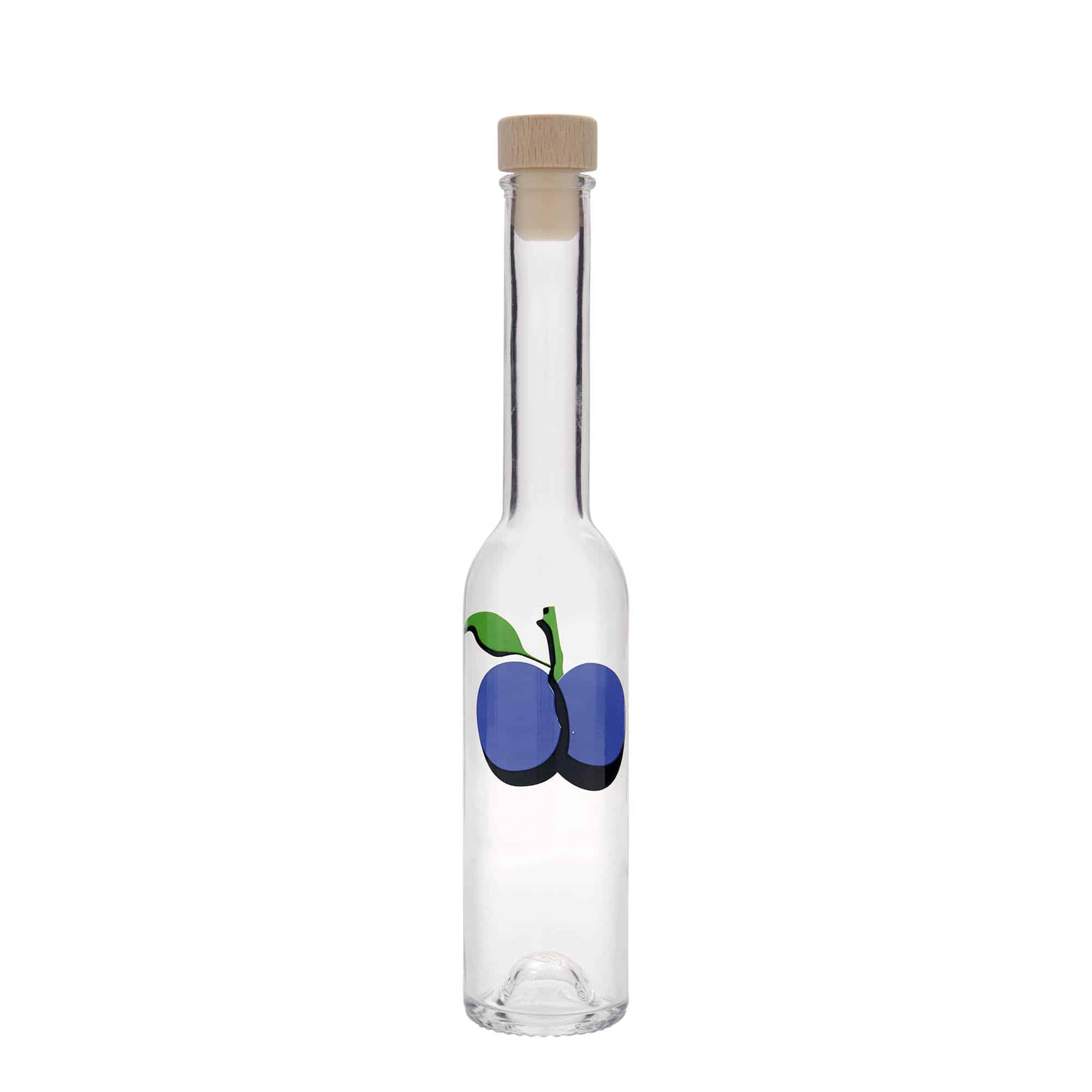 Botella de vidrio de 200 ml 'Opera', motivo: ciruela, boca: corcho