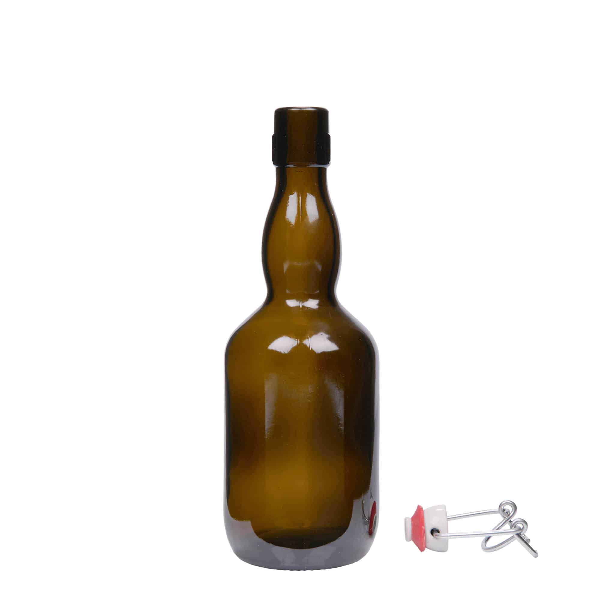 Botella de cerveza con cuello estilo belga de 500 ml, vidrio, verde antiguo, boca: tapón mecánico