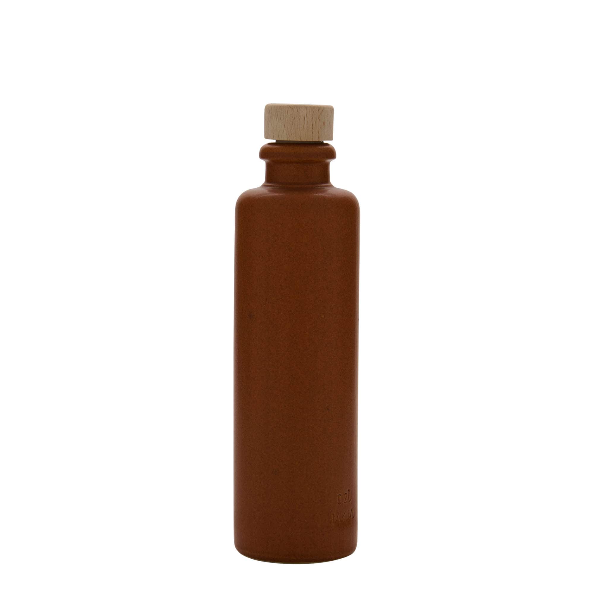 Jarra de barro de 200 ml, gres, rojo-marrón, boca: corcho