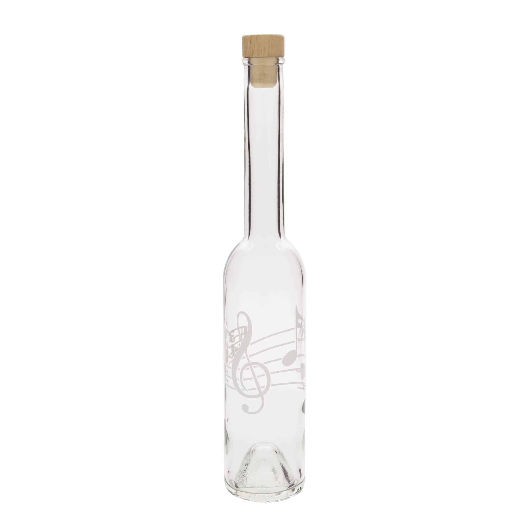 Botella de vidrio 'Opera' de 350 ml, motivo: notas musicales, boca: corcho