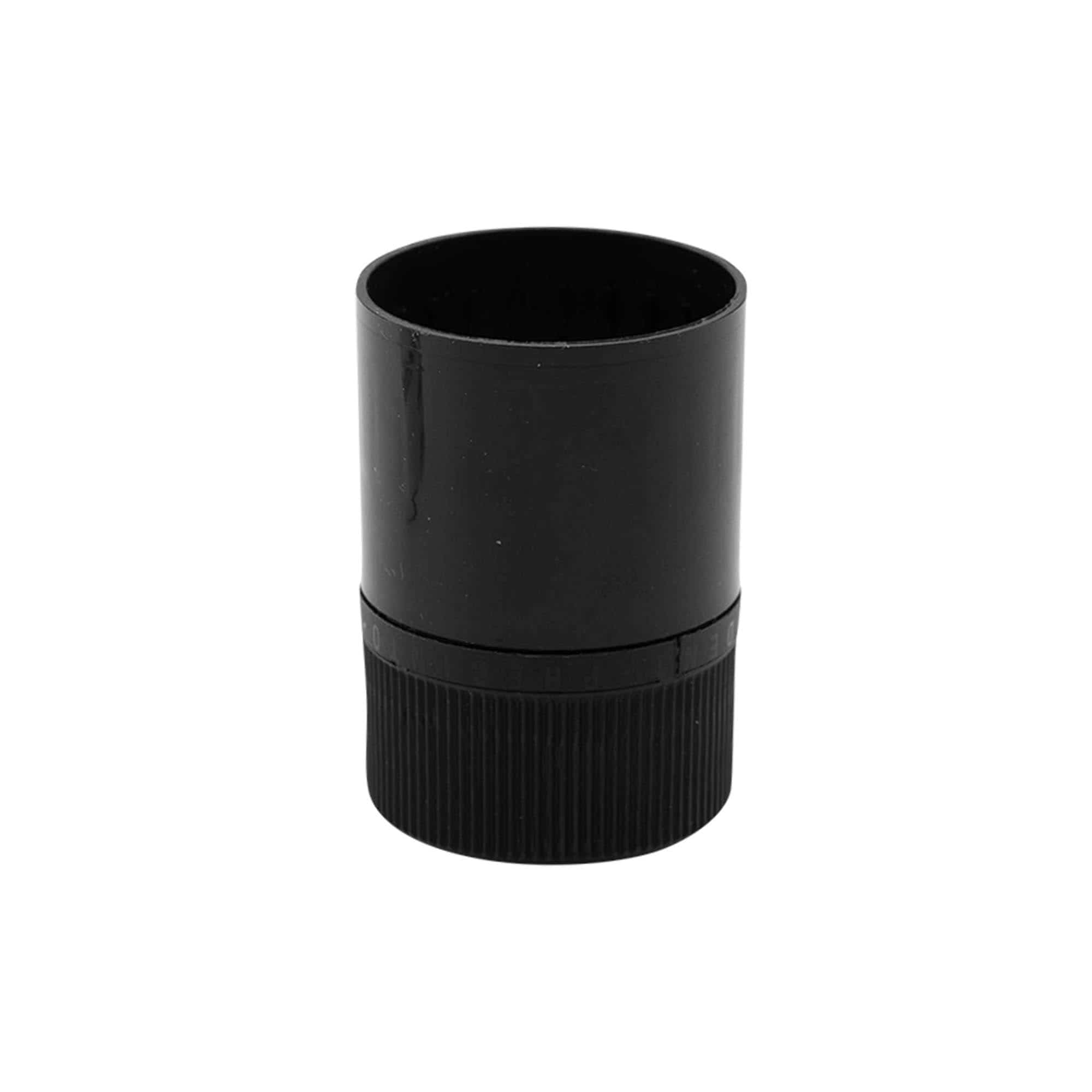 Tapón DOP con precinto de originalidad con vertedor, plástico de PE, negro
