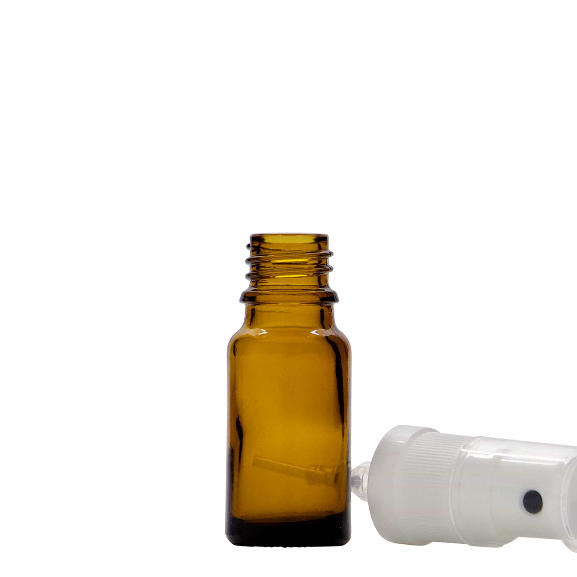 10 ml botella de spray medicina, vidrio, marrón, boca: DIN 18