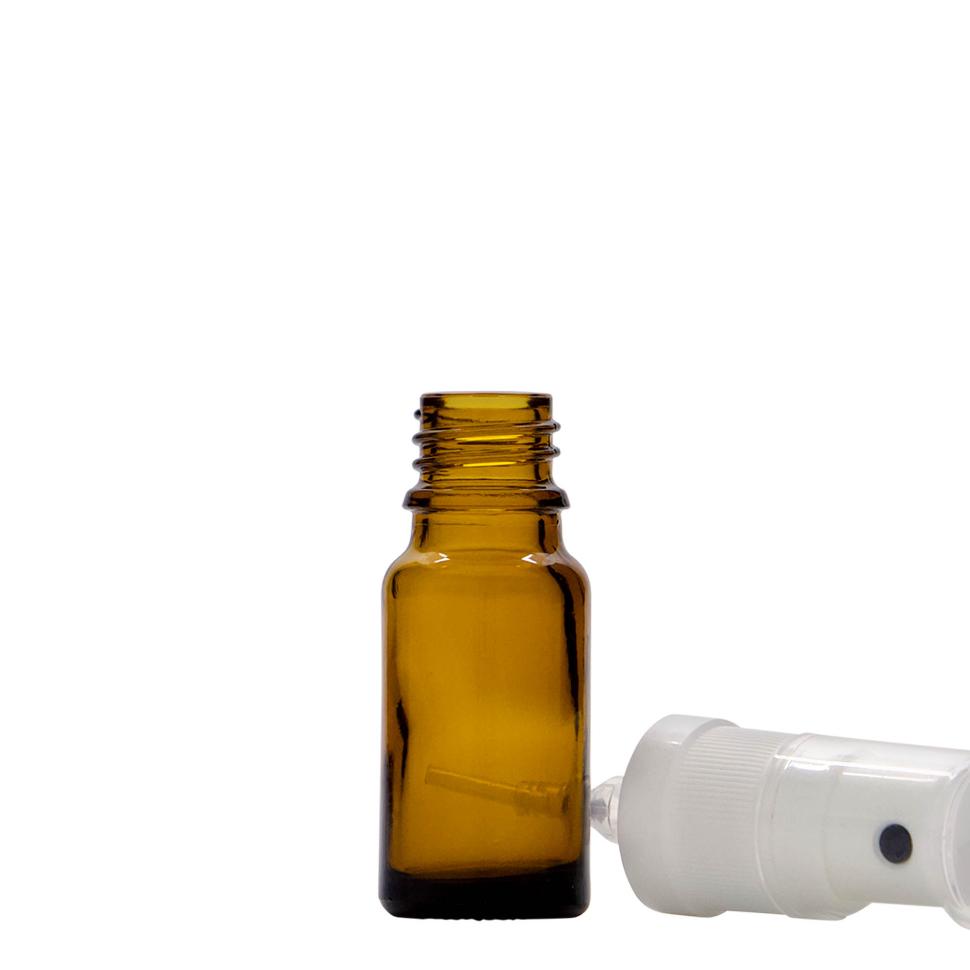 10 ml botella de spray medicina, vidrio, marrón, boca: DIN 18