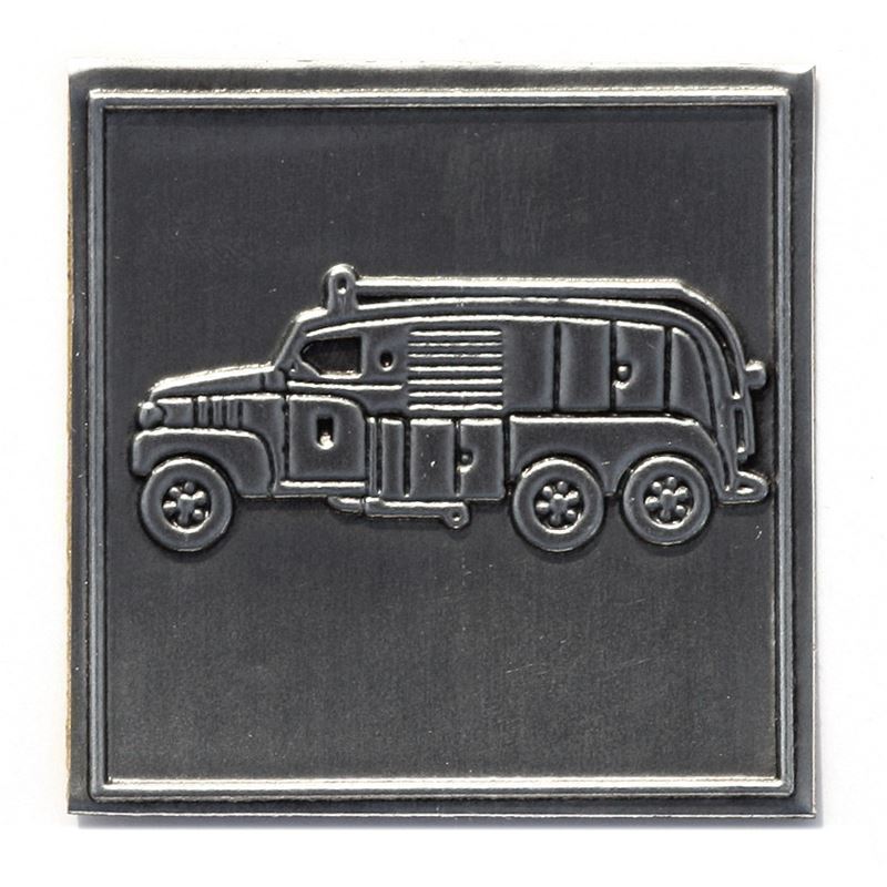 Etiqueta de estaño 'Camión de bomberos', cuadrada, metal, plateado