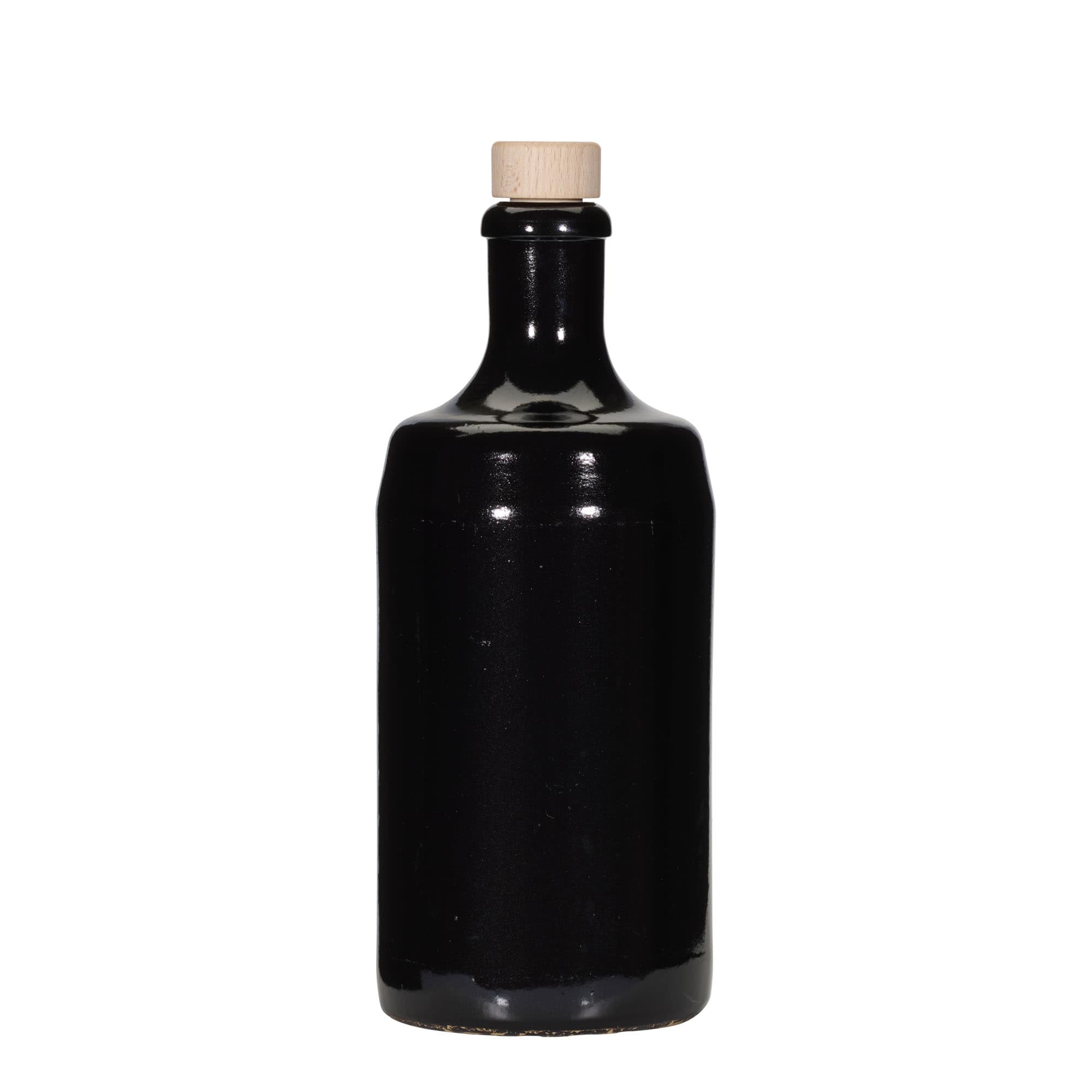 Jarra de barro de 700 ml 'Calvados, gres, negro, boca: corcho