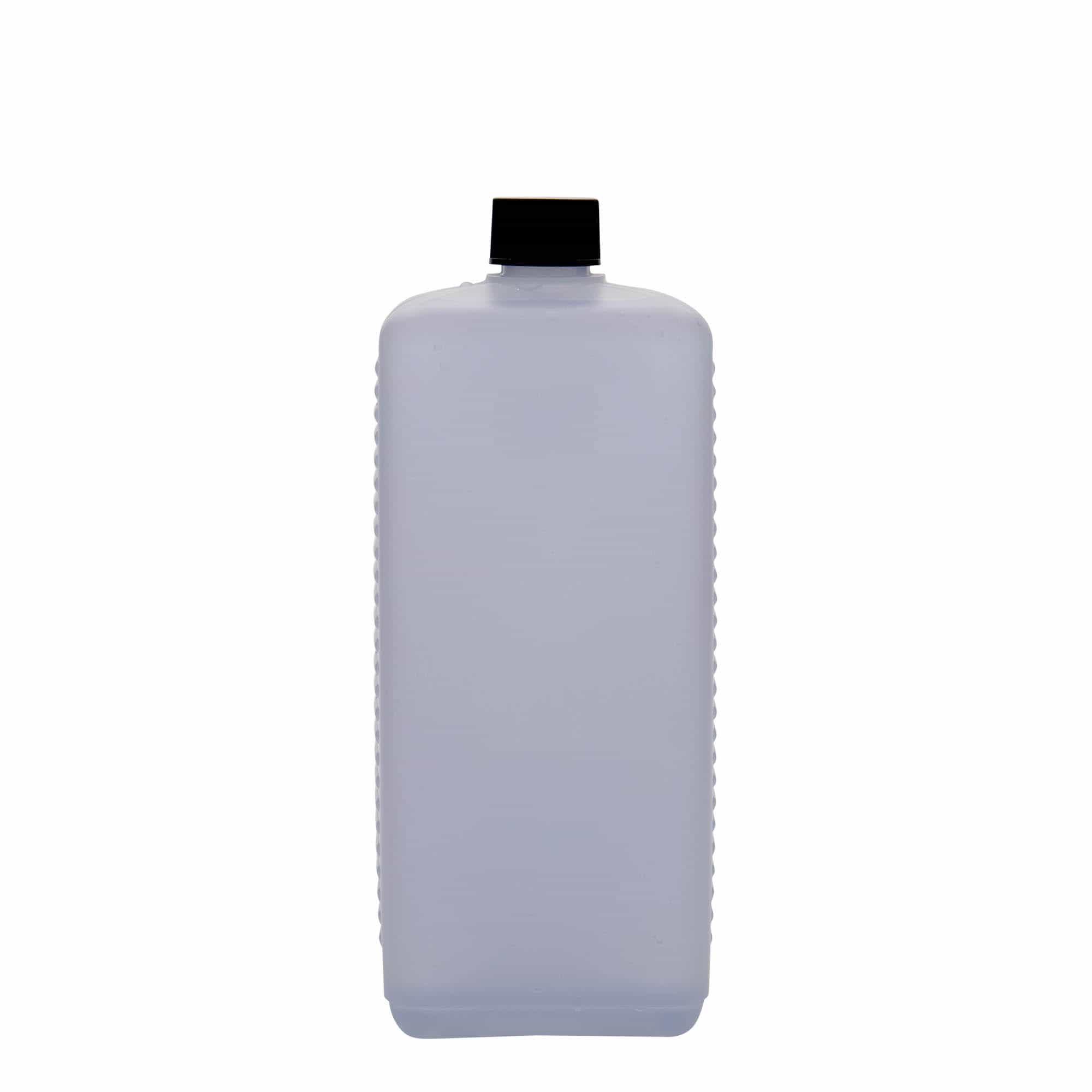 Botella bidón de 1000 ml, rectangular, plástico de HDPE, natural, boca: DIN 25 EPE