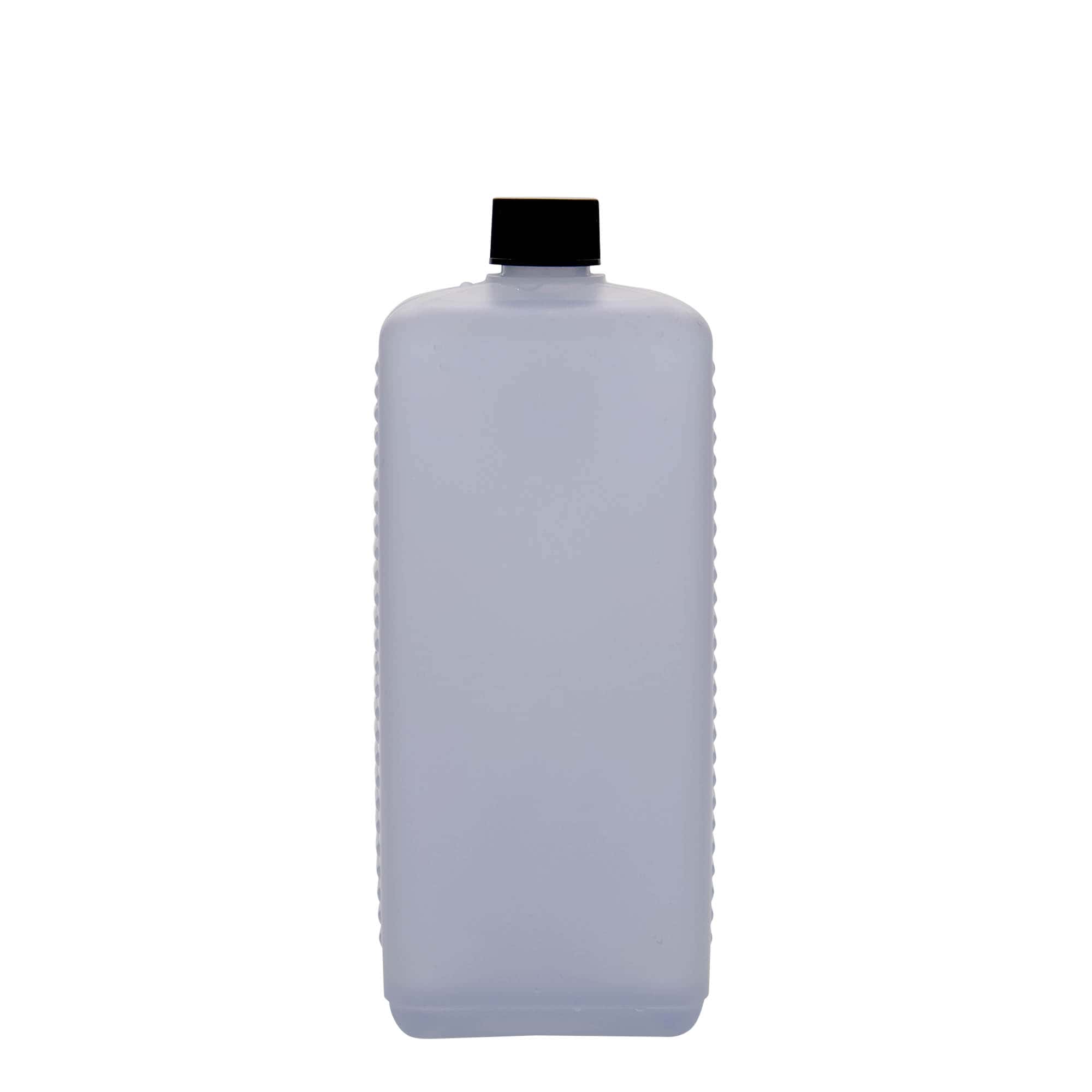 Botella de bidón de 1.000 ml, rectangular, plástico HDPE, natural, boca: DIN 25 EPE