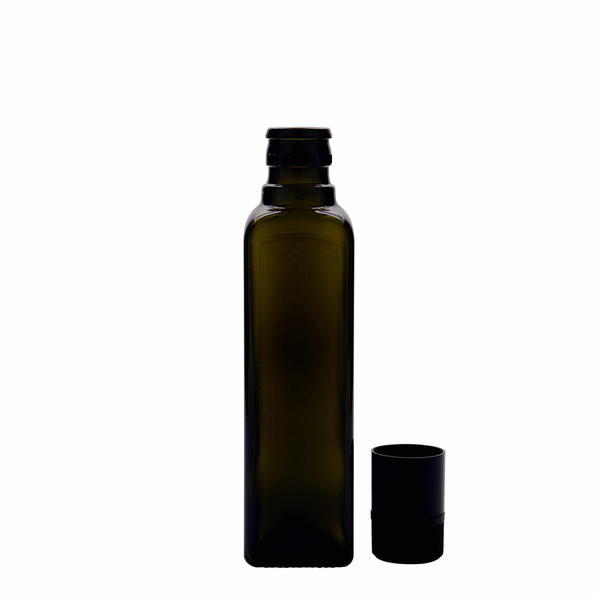 Aceitera/vinagrera 'Quadra' de 250 ml, vidrio, cuadrada, verde antiguo, boca: DOP