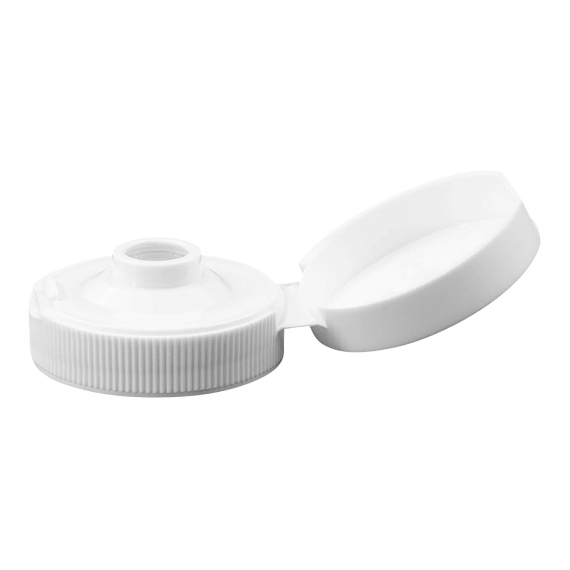 Tapa de rosca con bisagra abatible, plástico PP, blanca, para boca: 38/400 Tapa de rosca con bisagra abatible, plástico PP, blanca, para boca: 38/400