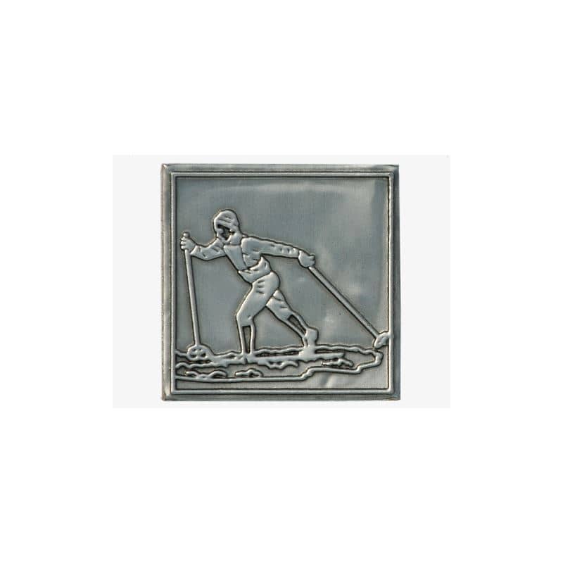 Etiqueta de estaño 'Esquiador de fondo', cuadrada, metal, plateado Etiqueta de estaño 'Esquiador de fondo', cuadrada, metal, plateado